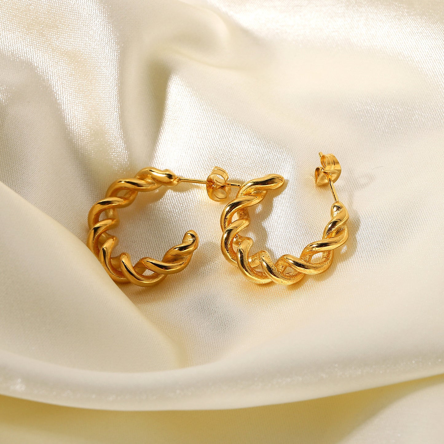 18K Gold Plated Stainless Steel Twisted Wire Hoop Earrings medyjewelry