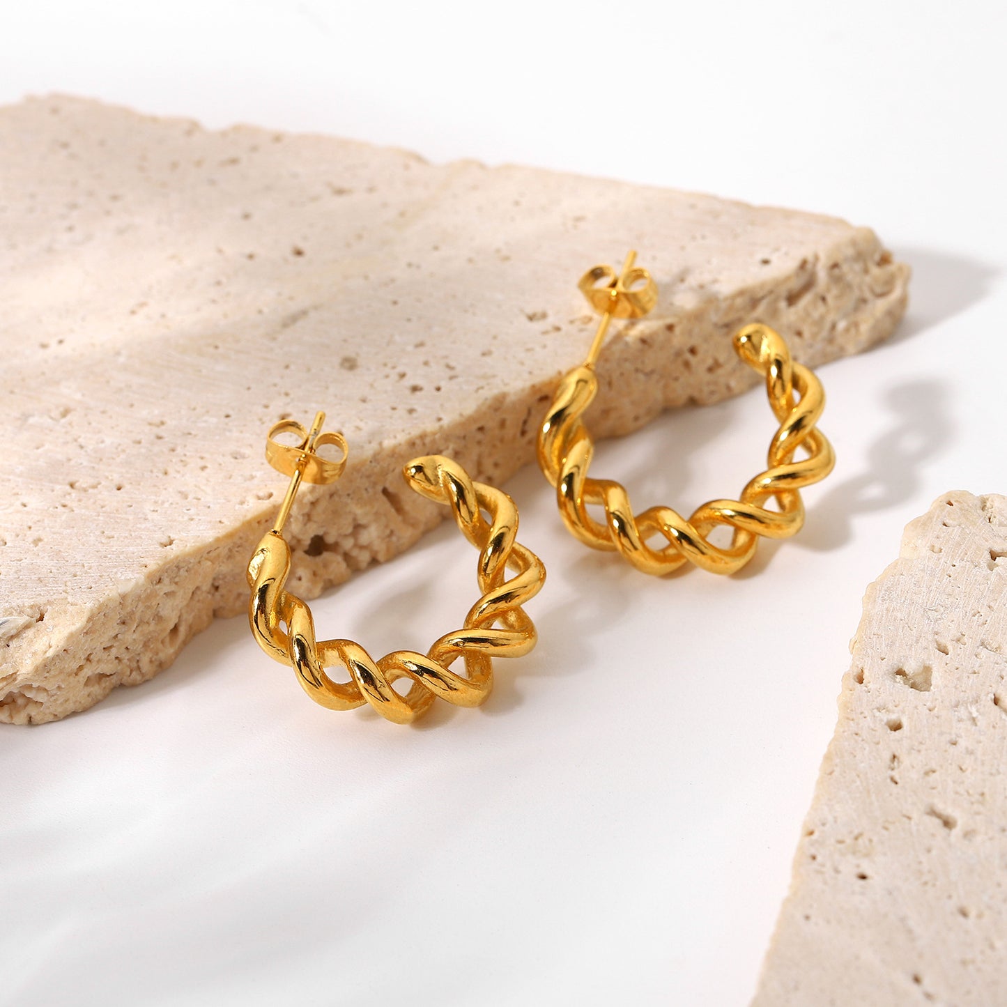 18K Gold Plated Stainless Steel Twisted Wire Hoop Earrings medyjewelry