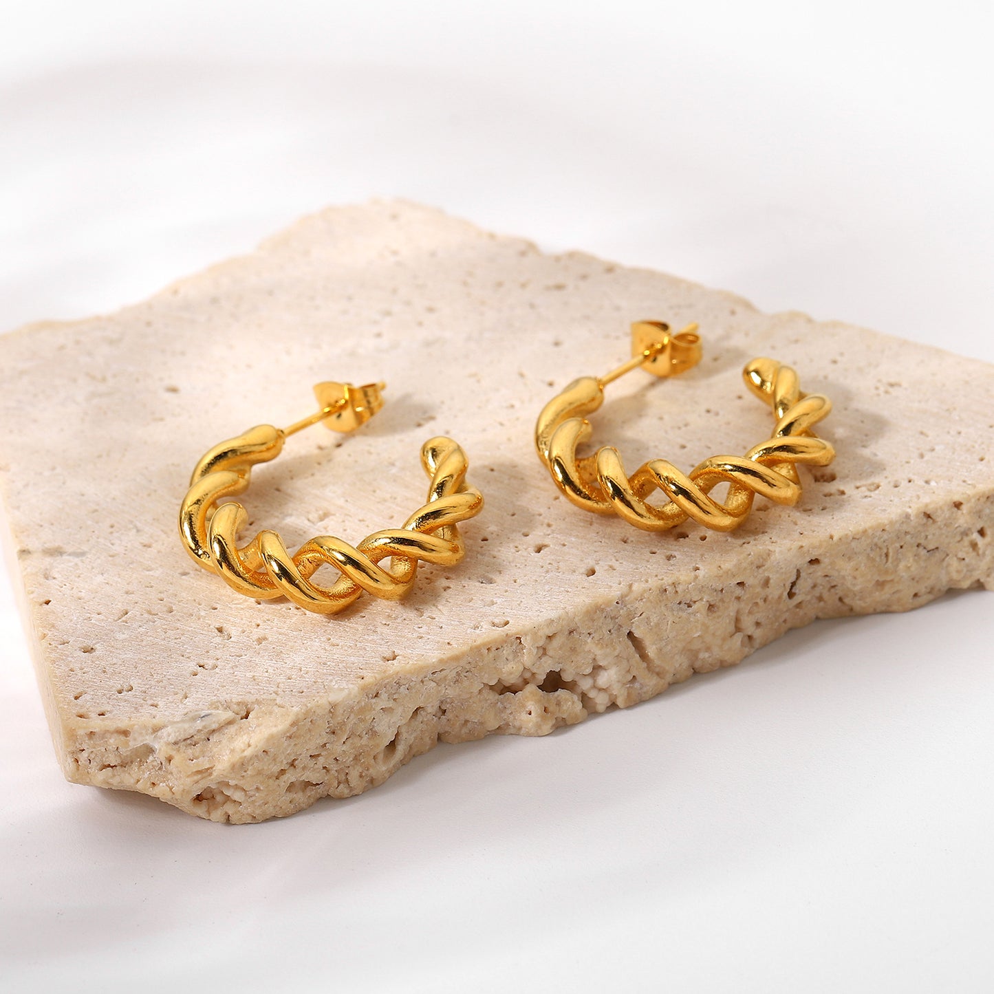 18K Gold Plated Stainless Steel Twisted Wire Hoop Earrings medyjewelry