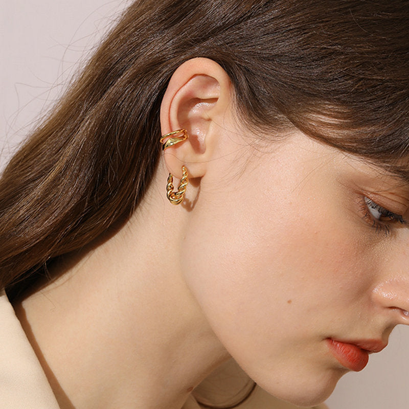 18K Gold Plated Stainless Steel Twisted Wire Hoop Earrings medyjewelry