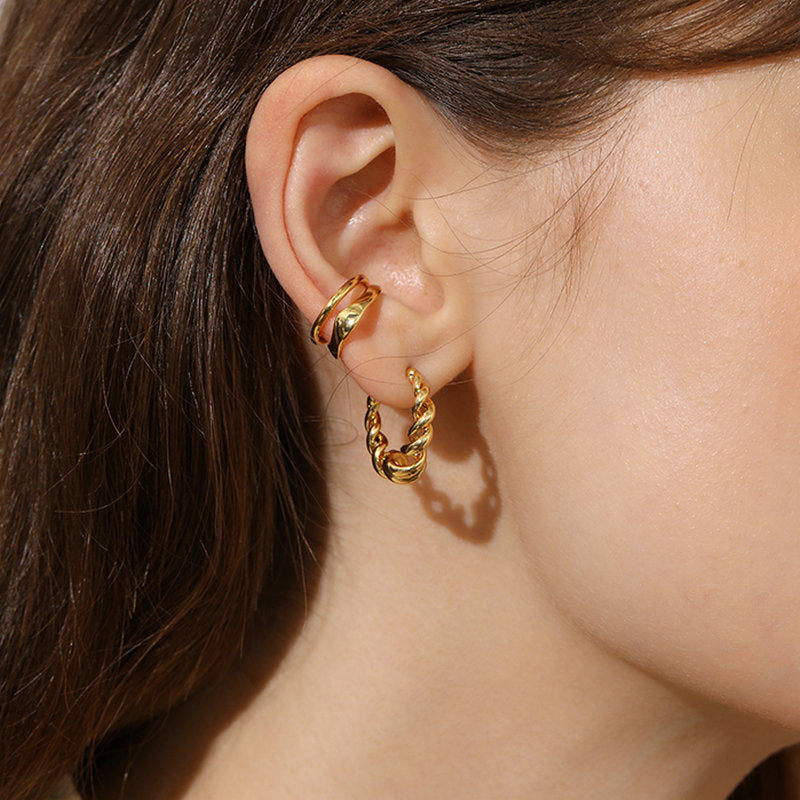 18K Gold Plated Stainless Steel Twisted Wire Hoop Earrings medyjewelry