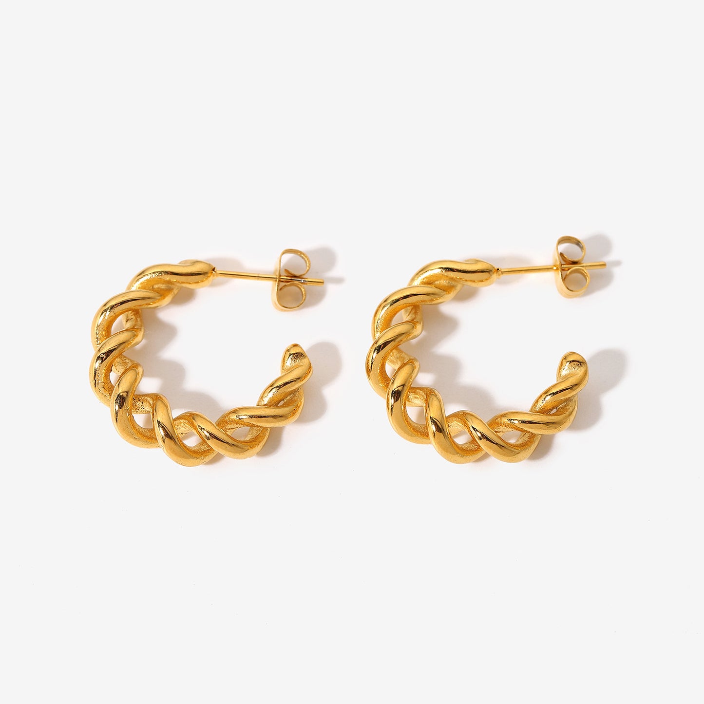 18K Gold Plated Stainless Steel Twisted Wire Hoop Earrings medyjewelry