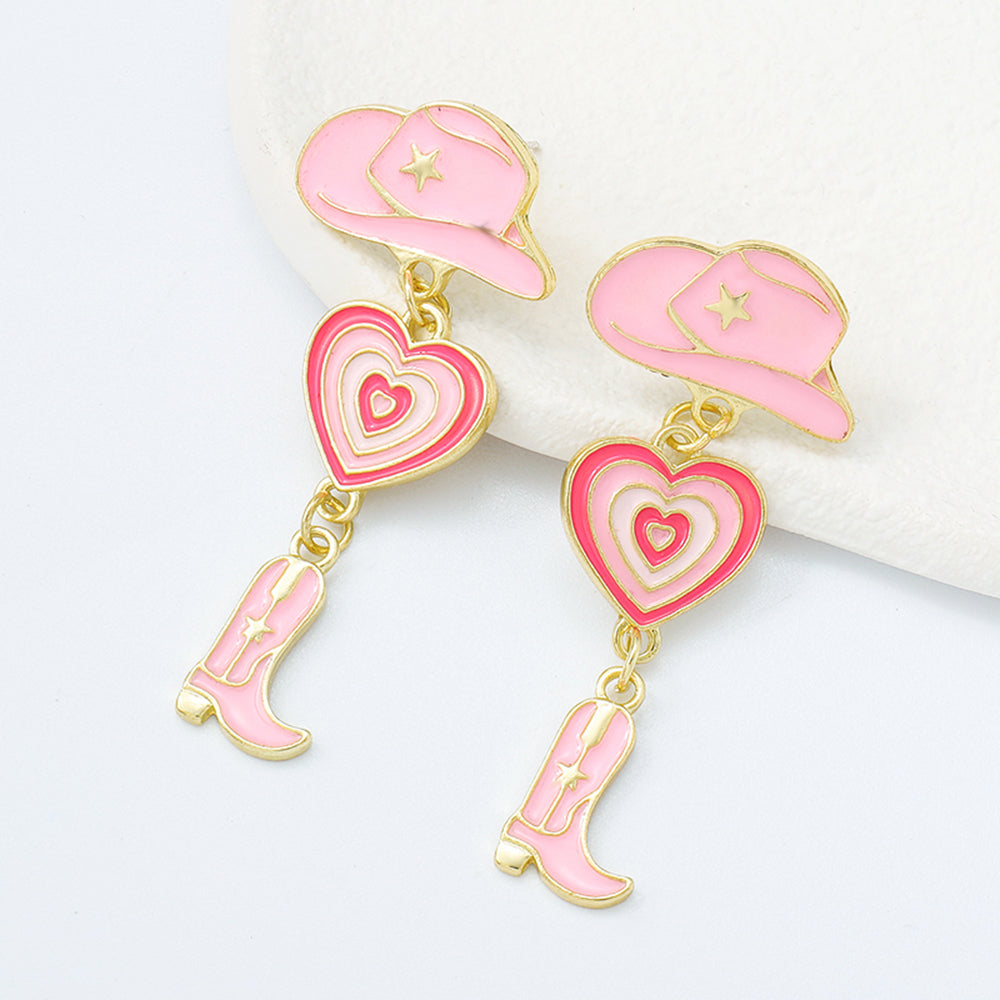 Enamel Cowgirl Pink Hats Drop Earrings medyjewelry