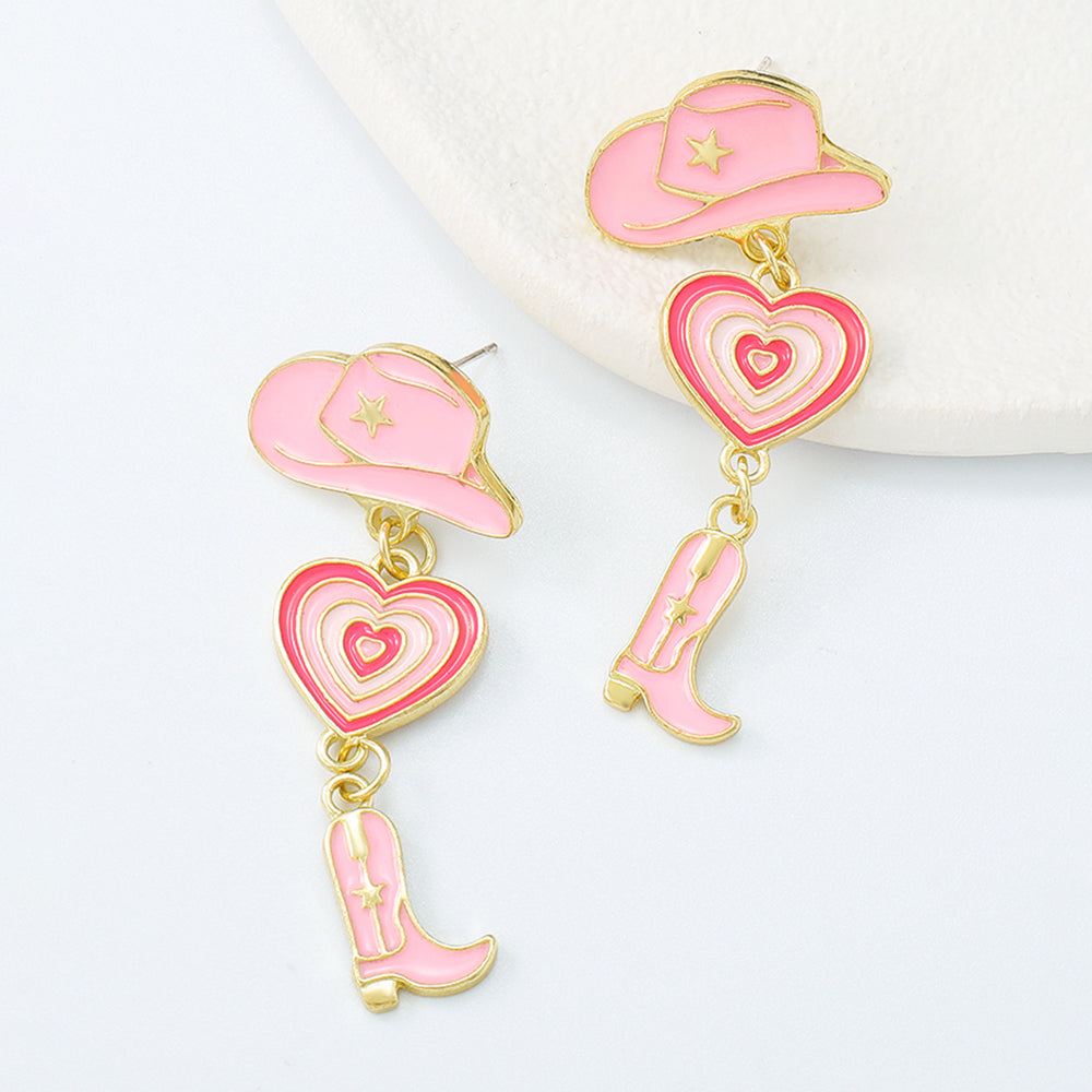 Enamel Cowgirl Pink Hats Drop Earrings medyjewelry