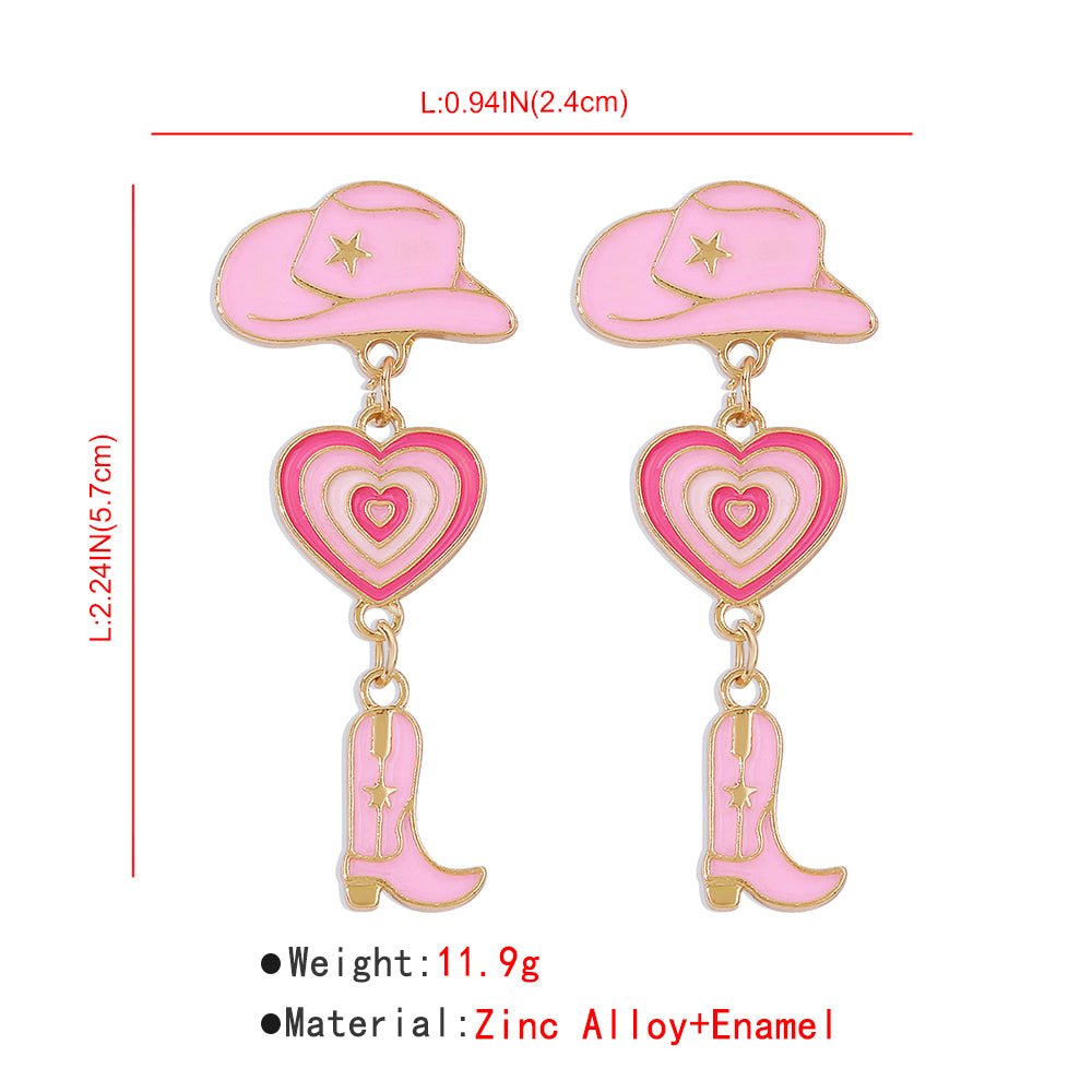 Enamel Cowgirl Pink Hats Drop Earrings medyjewelry