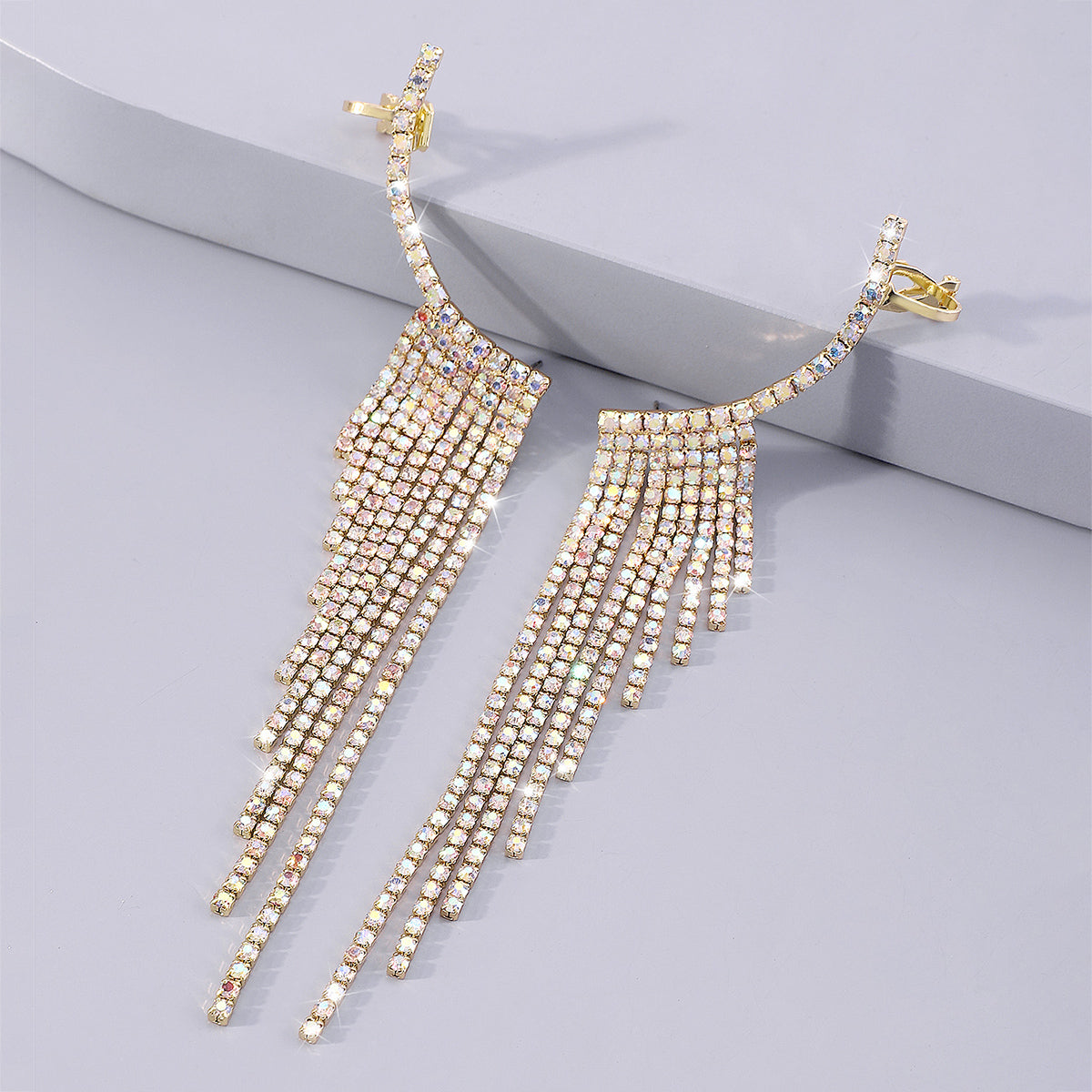 Luxury Rhinestone Long Tassel Drop Earrings medyjewelry