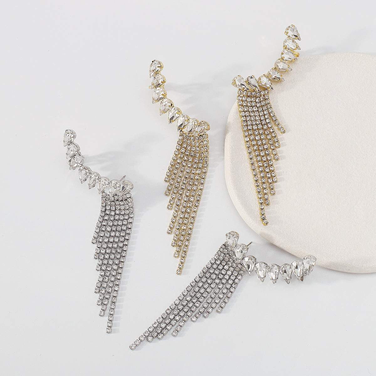Shiny Rhinestone Chain Long Tassel Drop Earrings medyjewelry