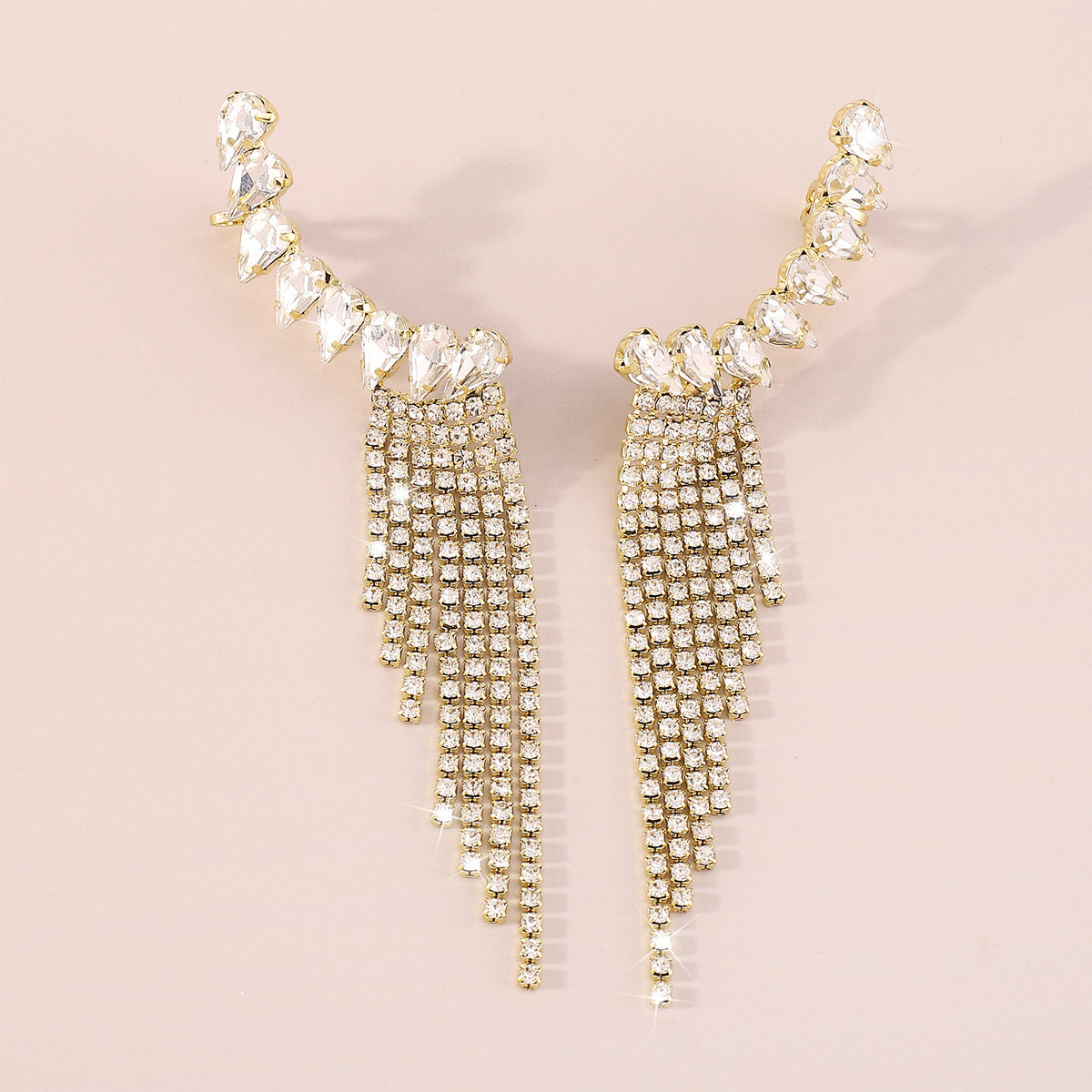 Shiny Rhinestone Chain Long Tassel Drop Earrings medyjewelry