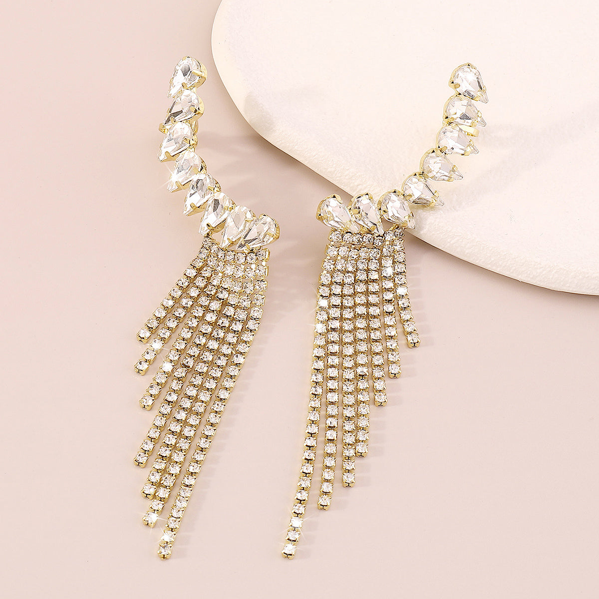 Shiny Rhinestone Chain Long Tassel Drop Earrings medyjewelry