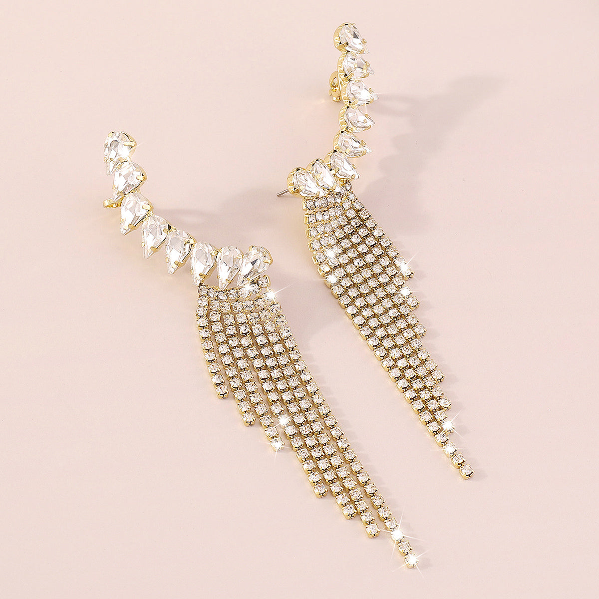Shiny Rhinestone Chain Long Tassel Drop Earrings medyjewelry