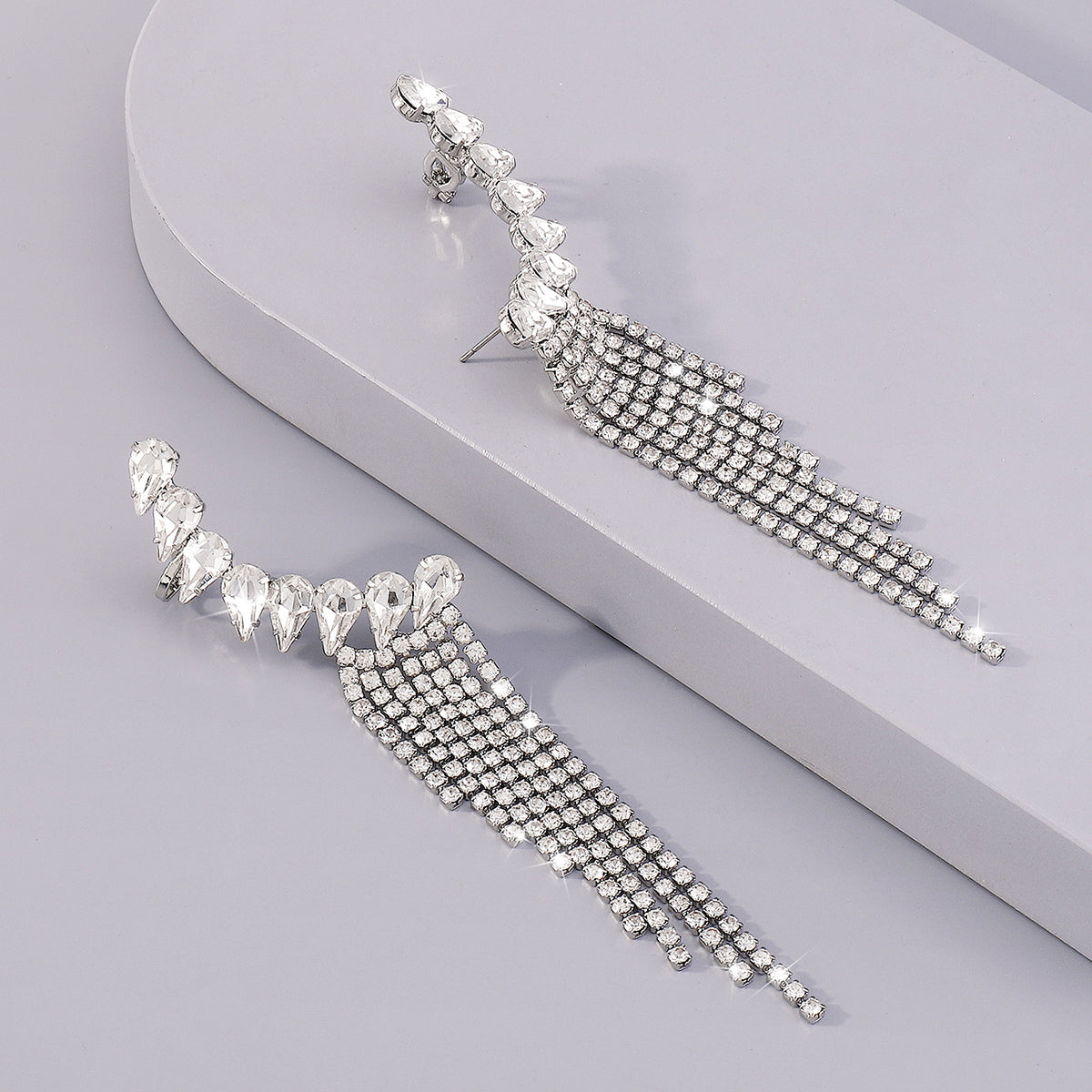 Shiny Rhinestone Chain Long Tassel Drop Earrings medyjewelry
