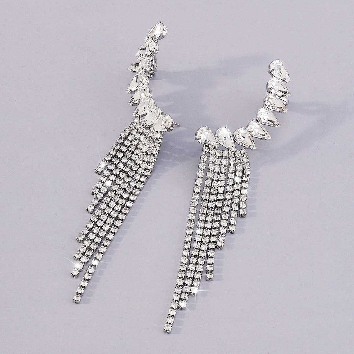 Shiny Rhinestone Chain Long Tassel Drop Earrings medyjewelry