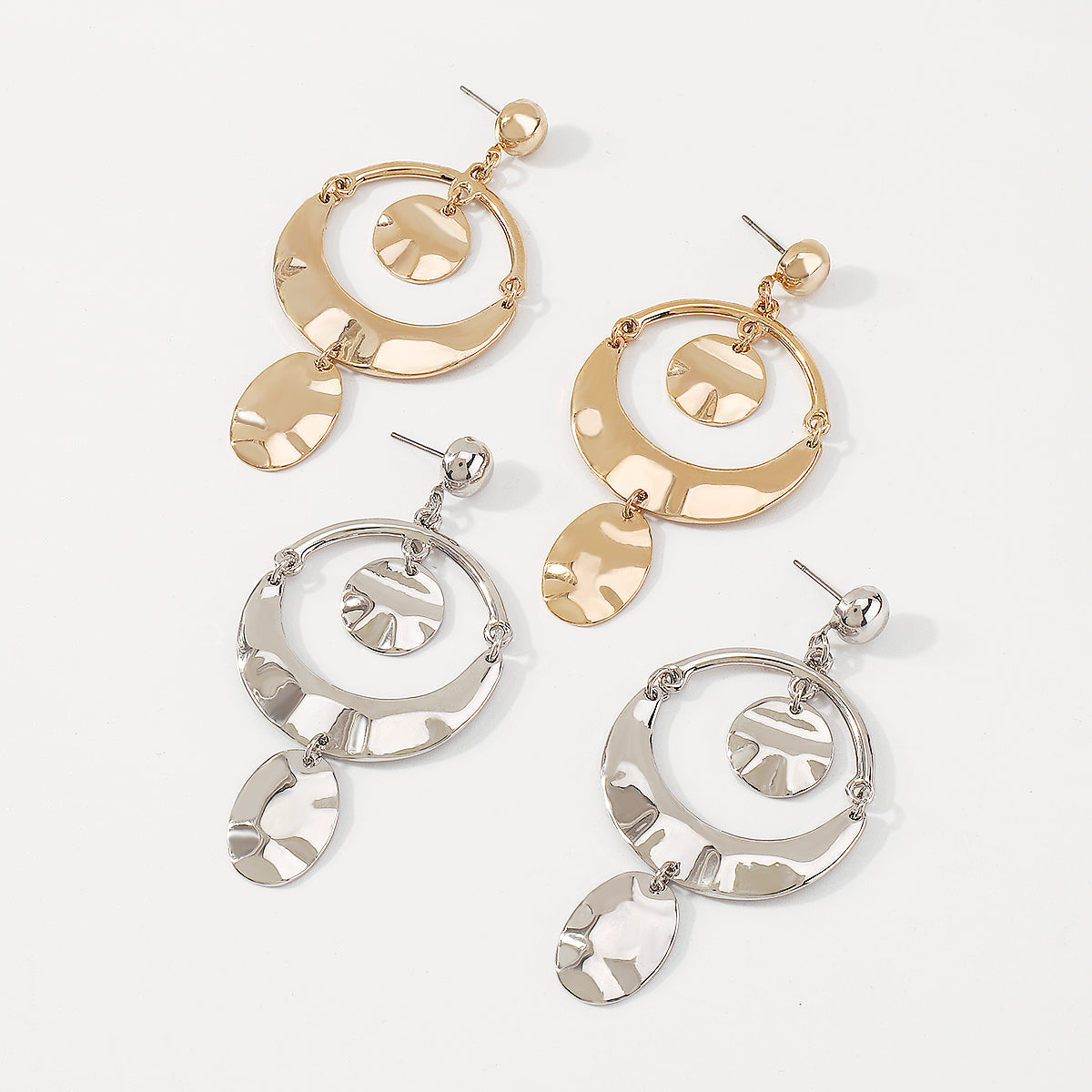 Shinny Gold Plated Hammered Round Pendant Earrings medyjewelry