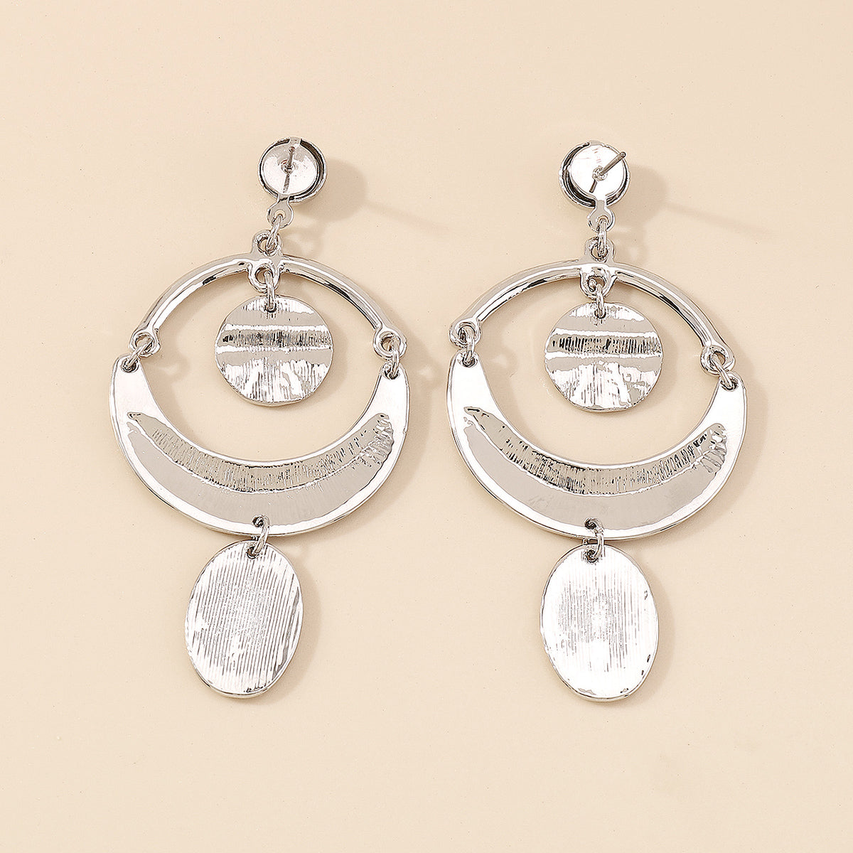 Shinny Gold Plated Hammered Round Pendant Earrings medyjewelry