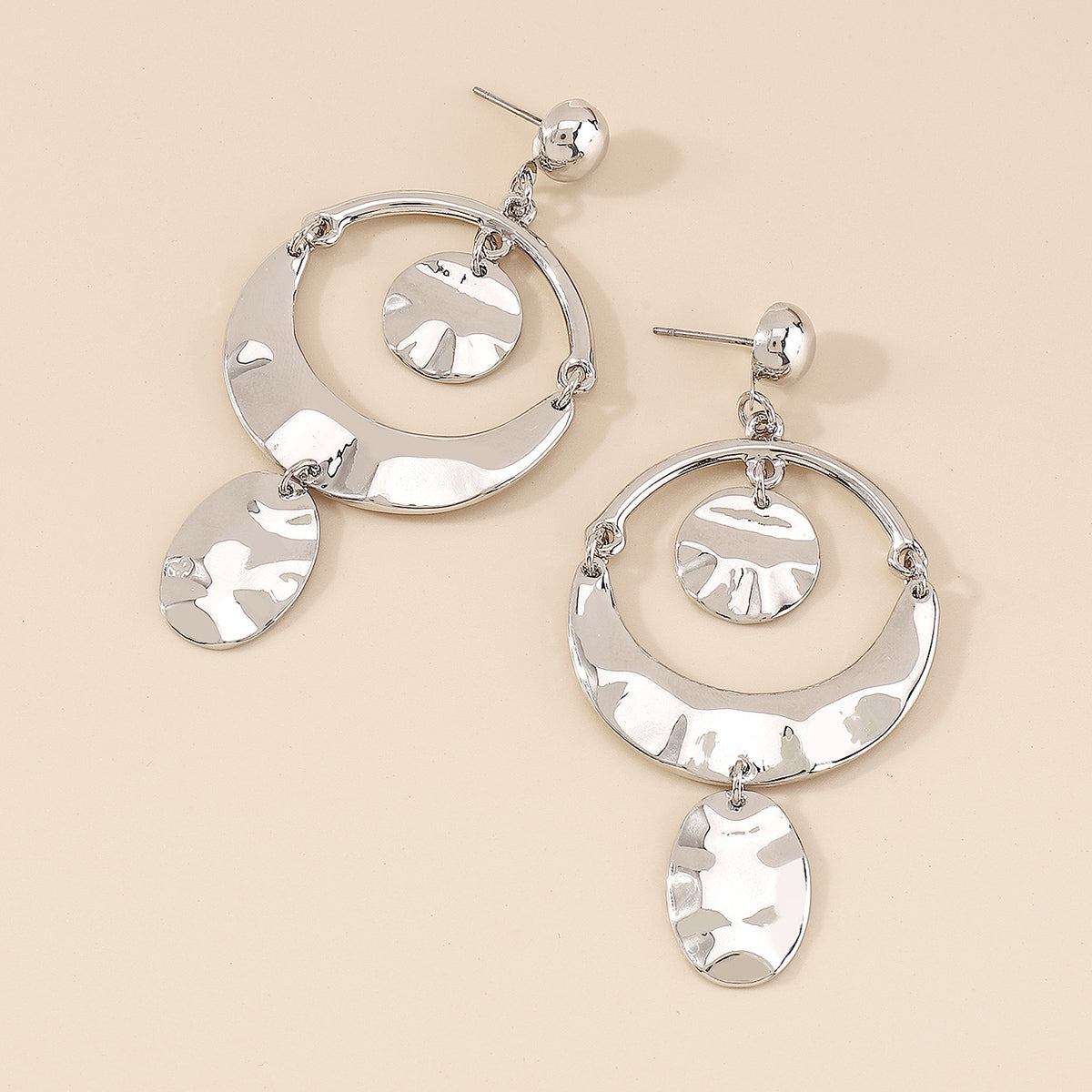 Shinny Gold Plated Hammered Round Pendant Earrings medyjewelry