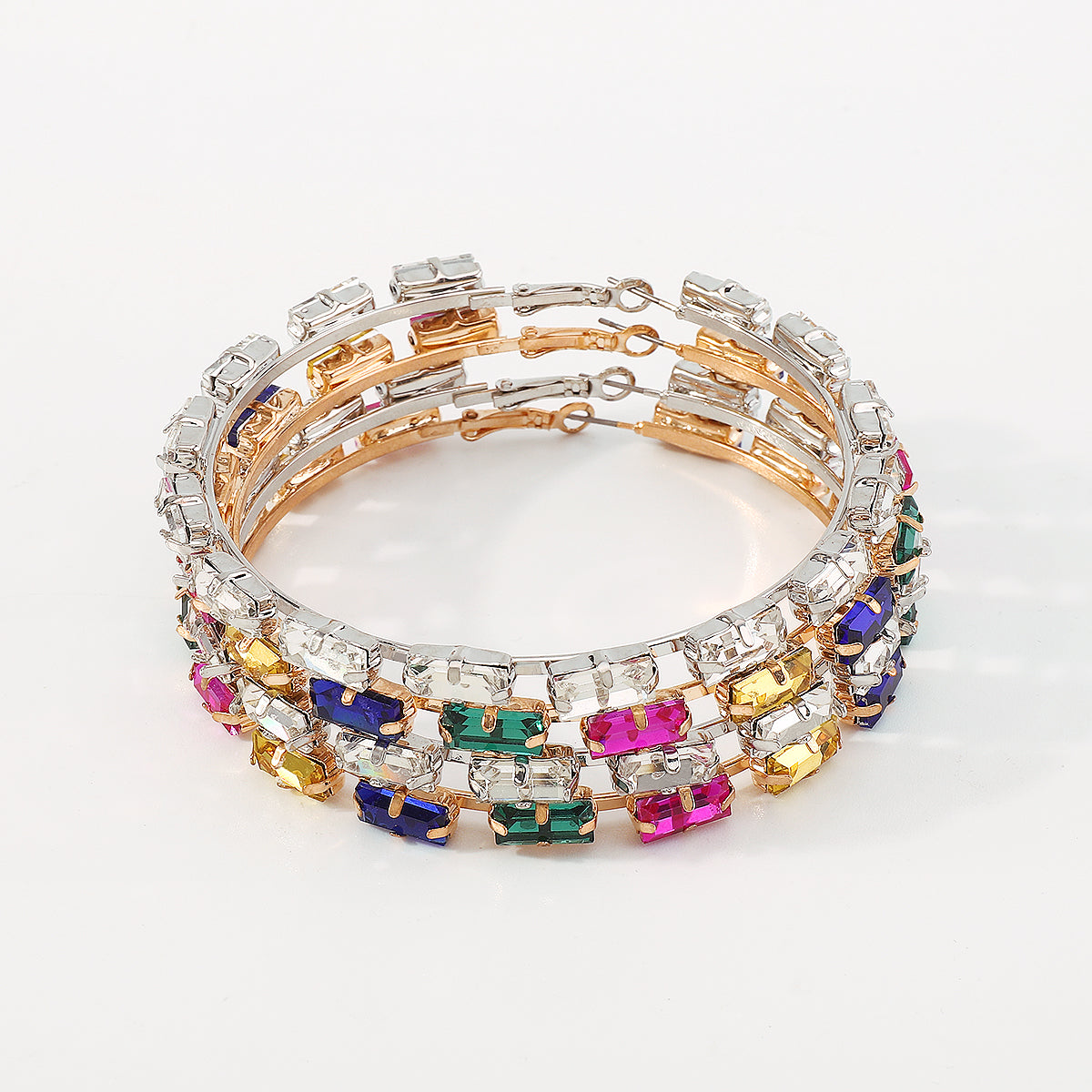 Rainbow Rhinestone Round Hoop Earrings medyjewelry
