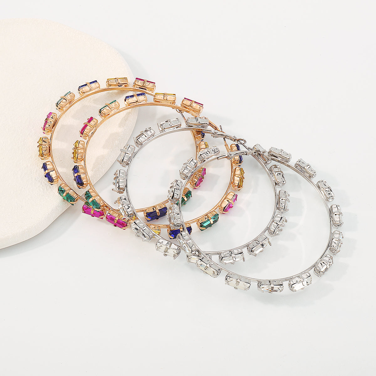 Rainbow Rhinestone Round Hoop Earrings medyjewelry