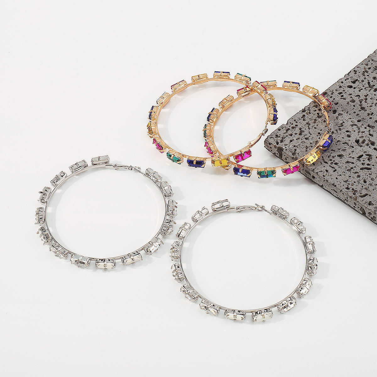 Rainbow Rhinestone Round Hoop Earrings medyjewelry