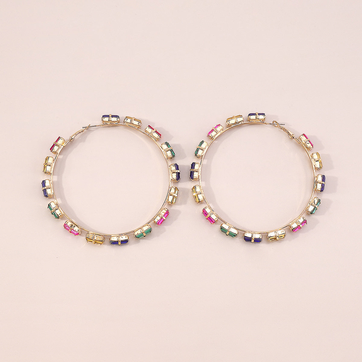 Rainbow Rhinestone Round Hoop Earrings medyjewelry