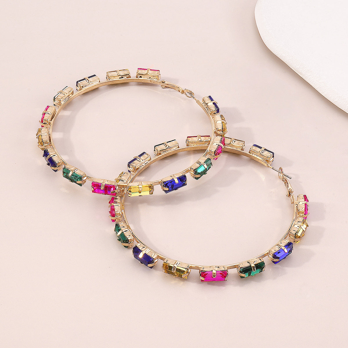 Rainbow Rhinestone Round Hoop Earrings medyjewelry