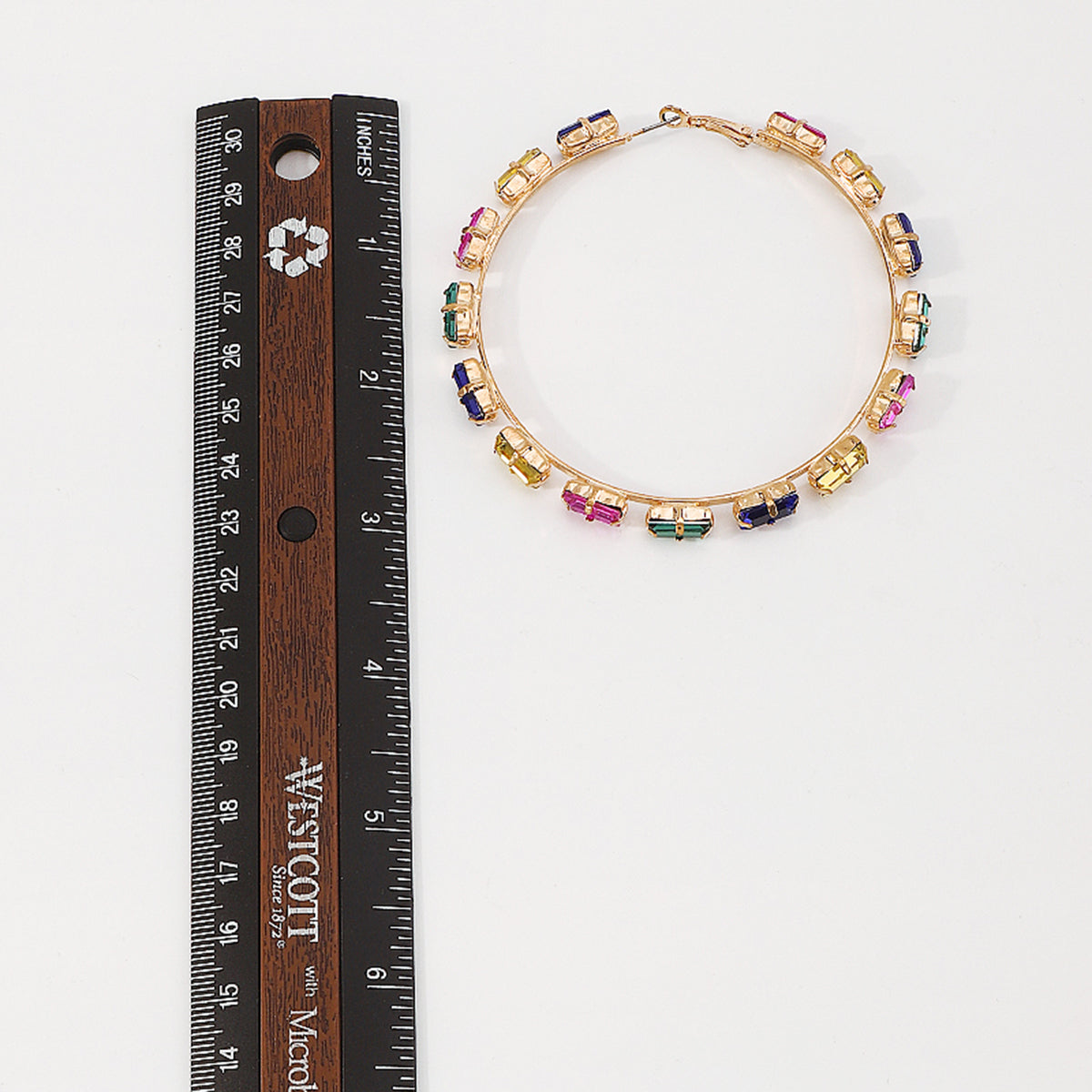 Rainbow Rhinestone Round Hoop Earrings medyjewelry