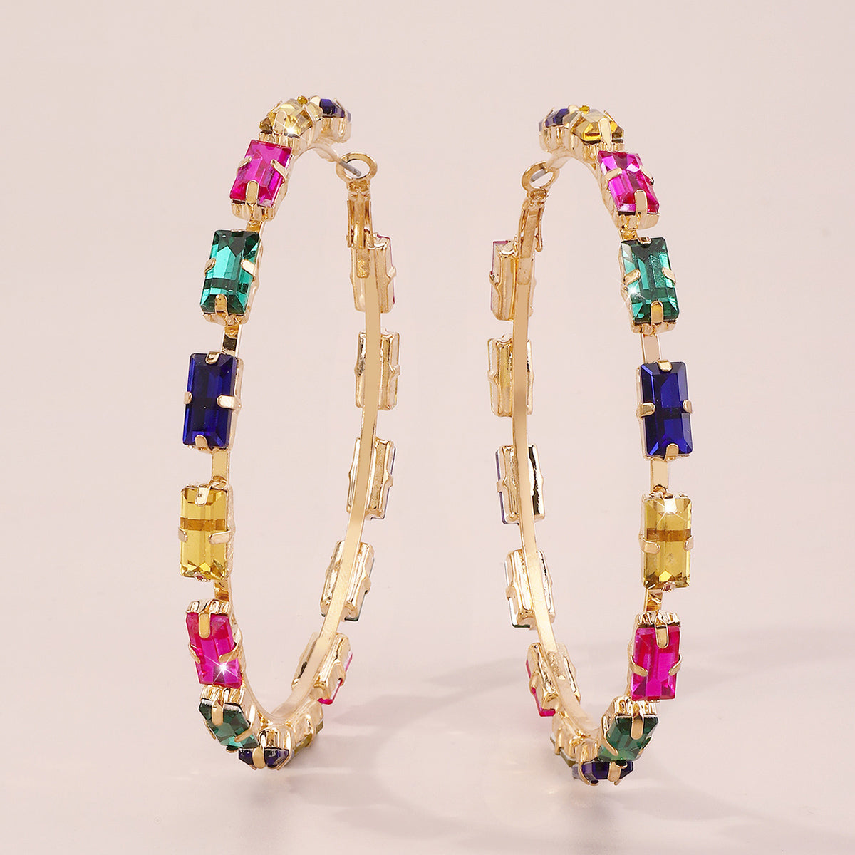 Rainbow Rhinestone Round Hoop Earrings medyjewelry