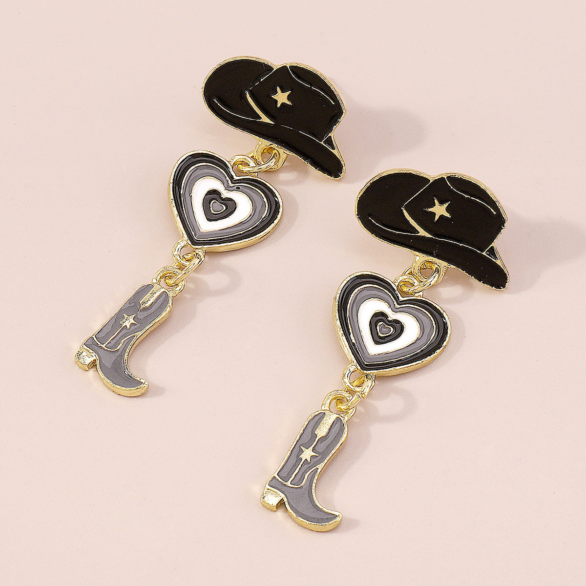 Enamel Cowgirl Pink Hats Drop Earrings medyjewelry