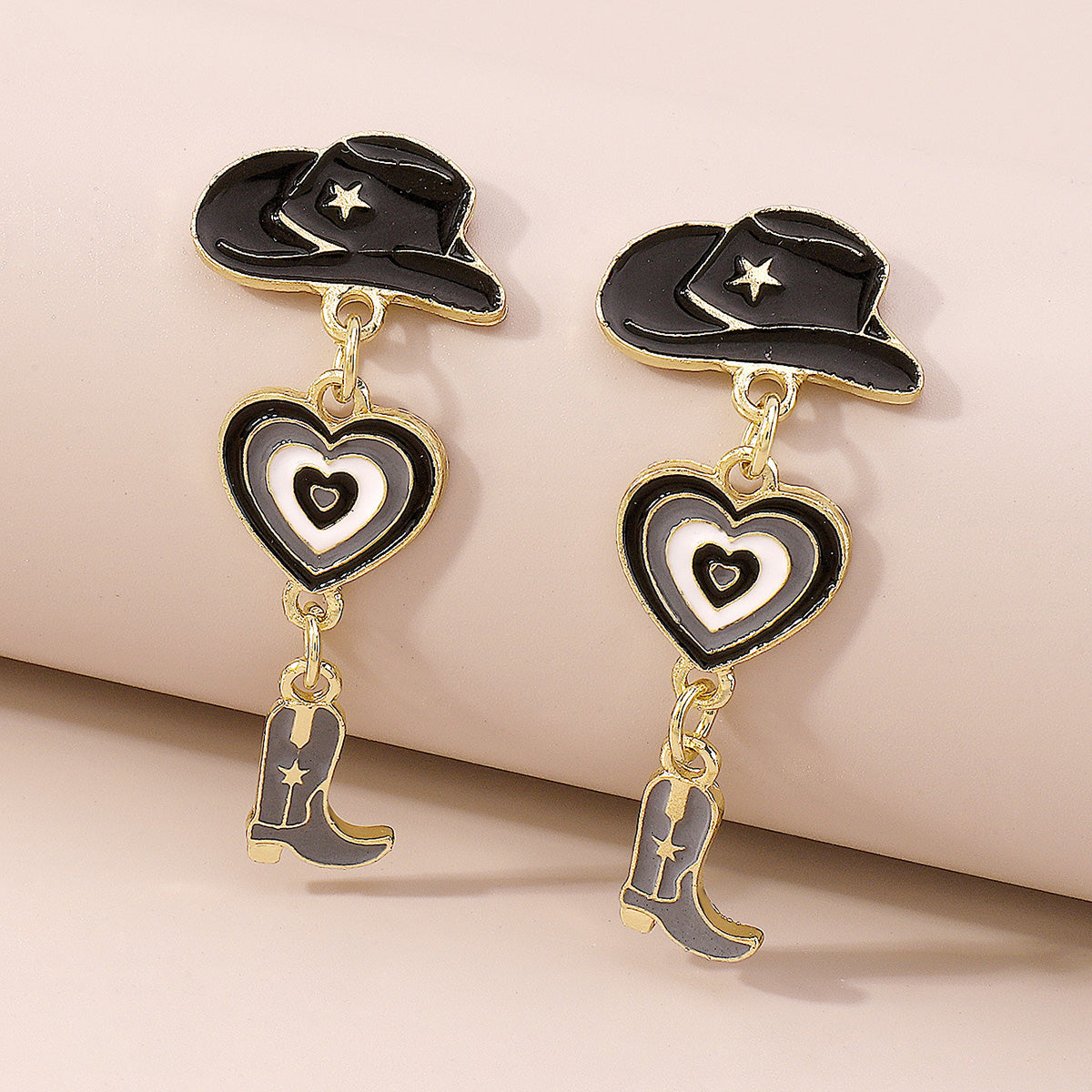 Enamel Cowgirl Pink Hats Drop Earrings medyjewelry