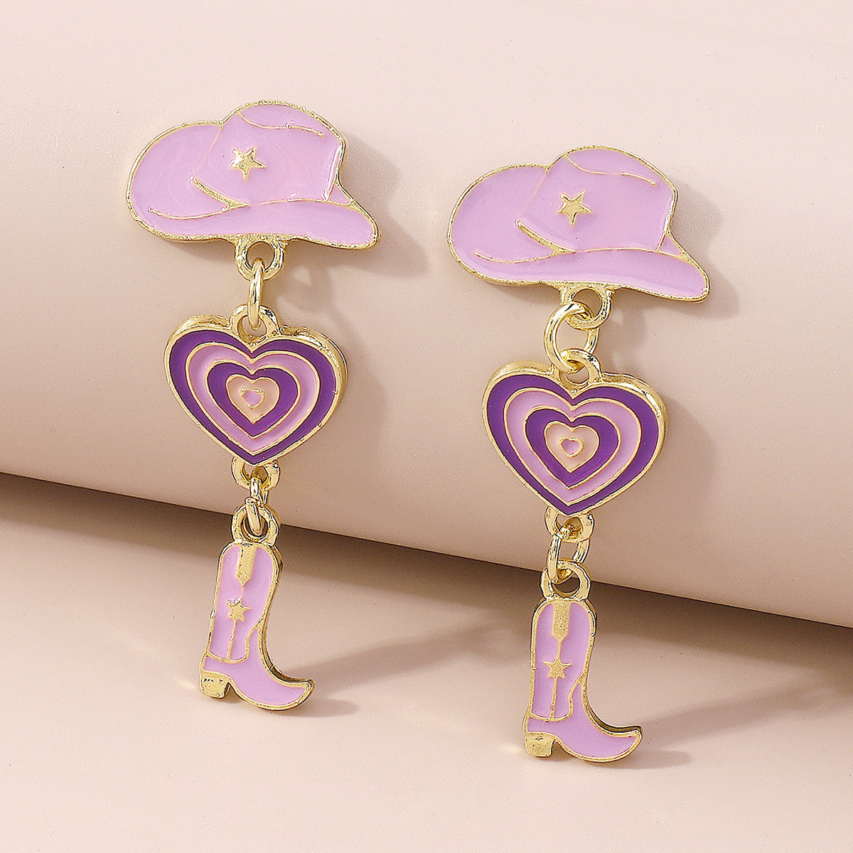 Enamel Cowgirl Pink Hats Drop Earrings medyjewelry