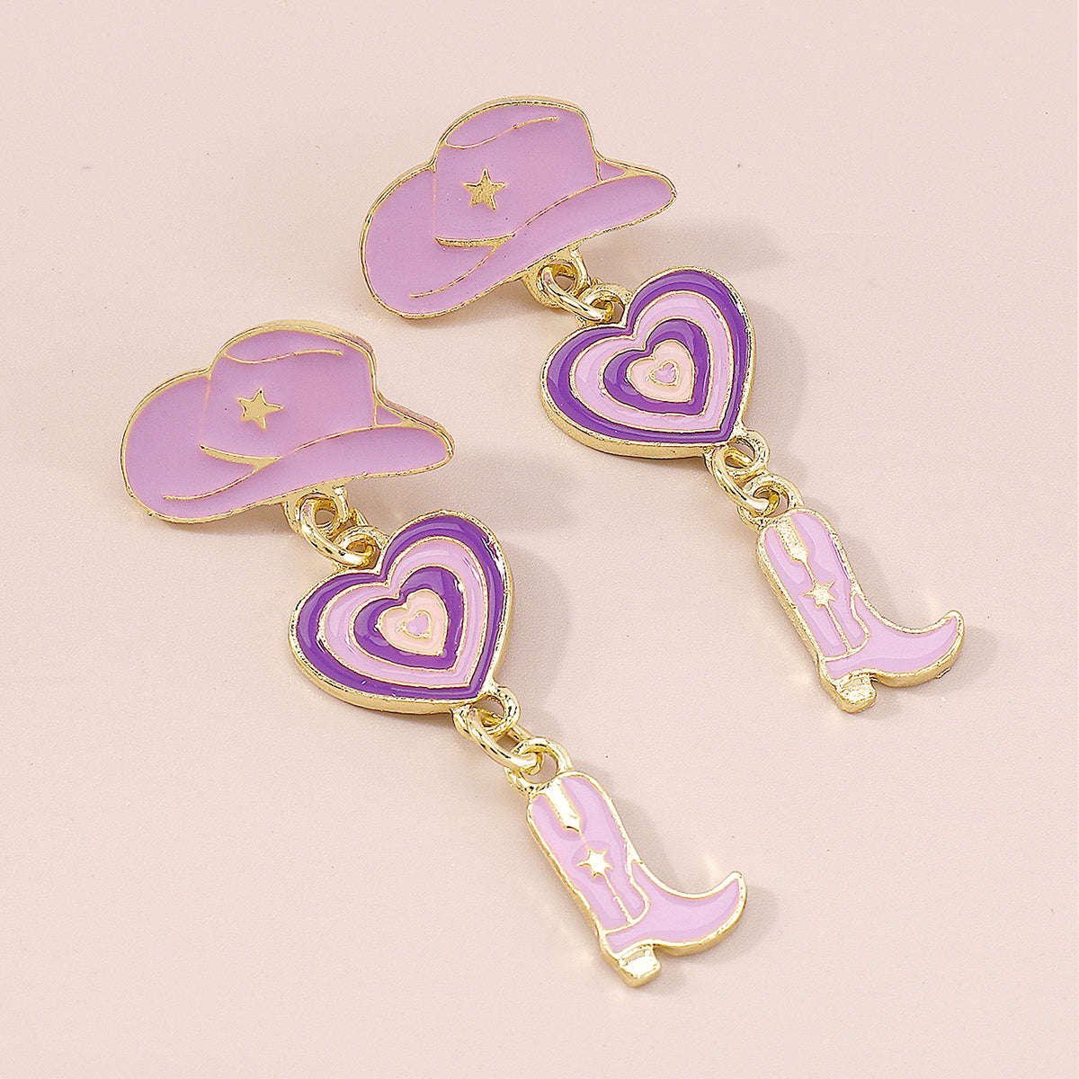 Enamel Cowgirl Pink Hats Drop Earrings medyjewelry