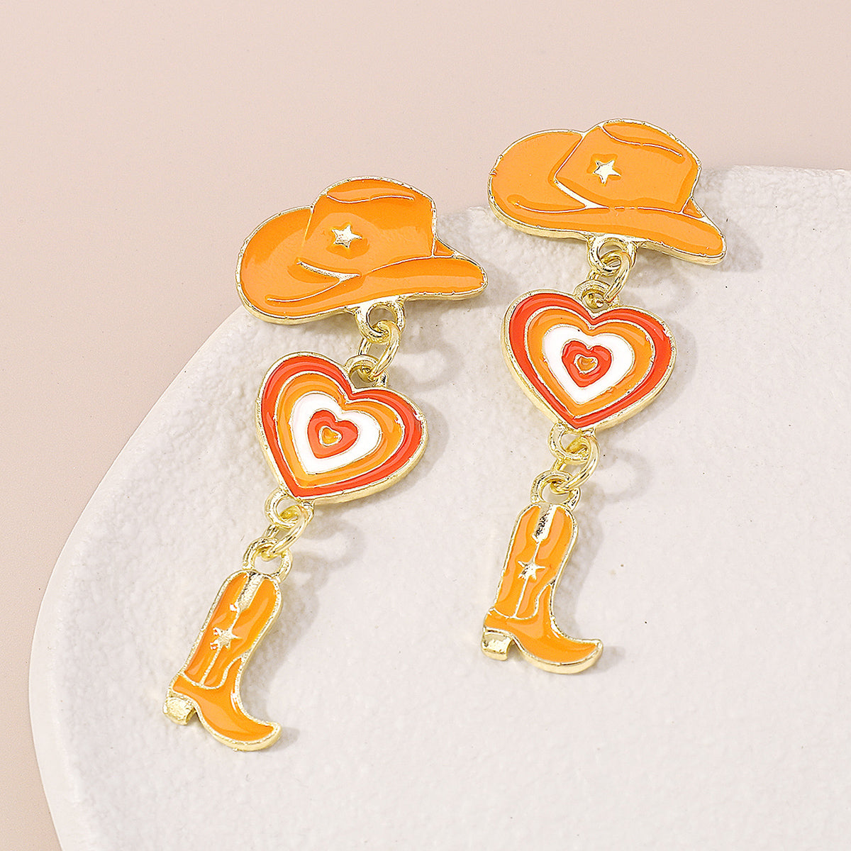 Enamel Cowgirl Pink Hats Drop Earrings medyjewelry
