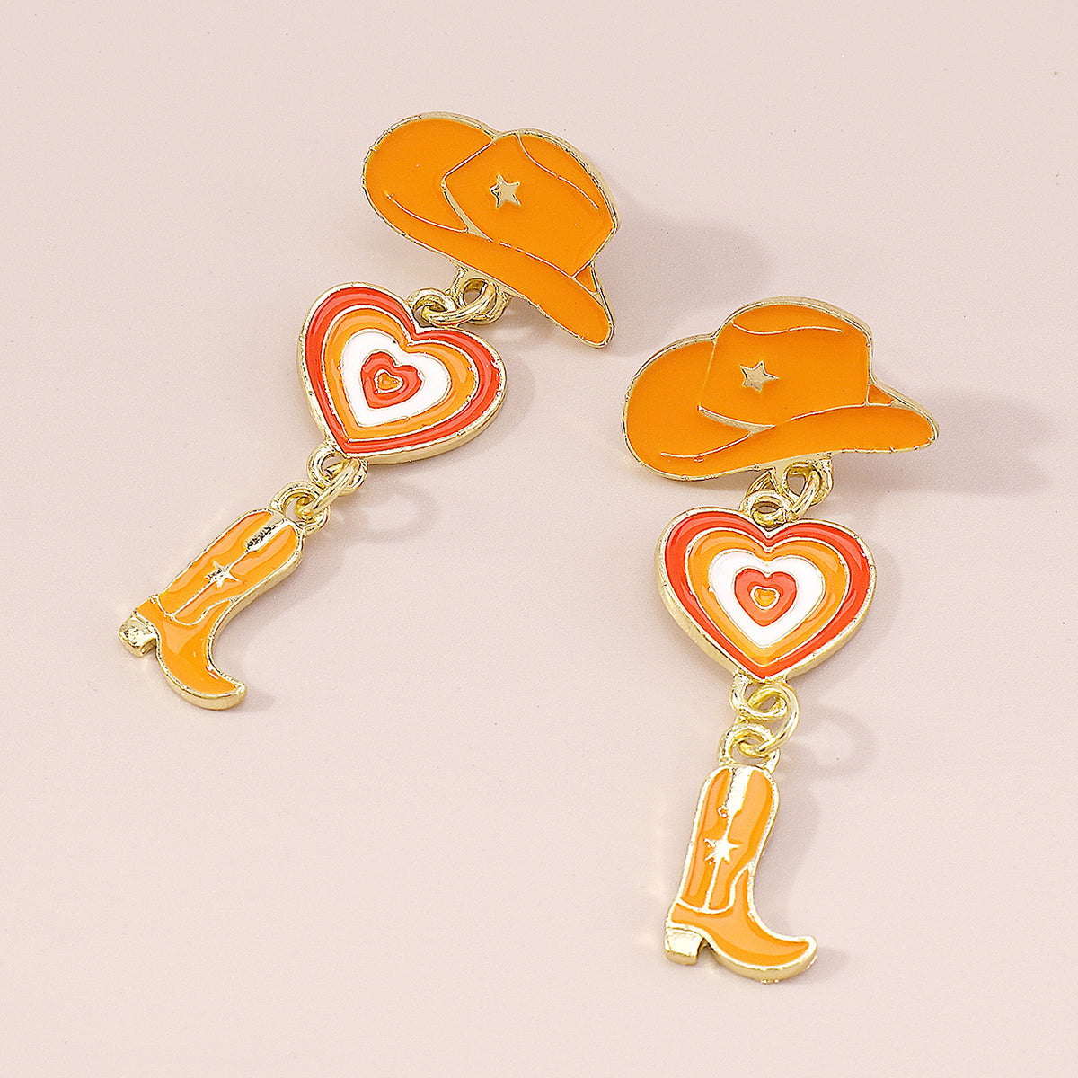 Enamel Cowgirl Pink Hats Drop Earrings medyjewelry