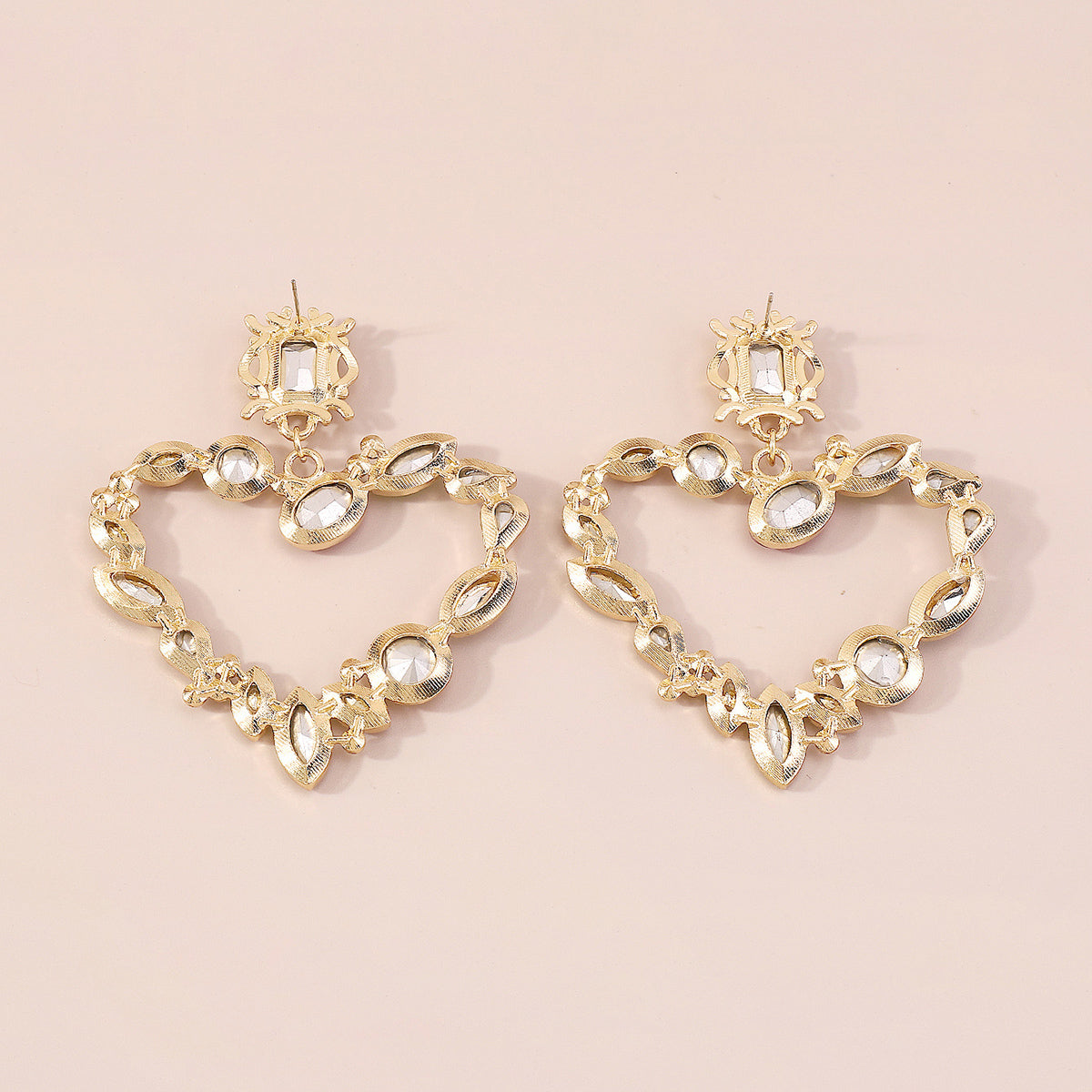 Exquisite Rhinestone Heart Dangle Earrings medyjewelry