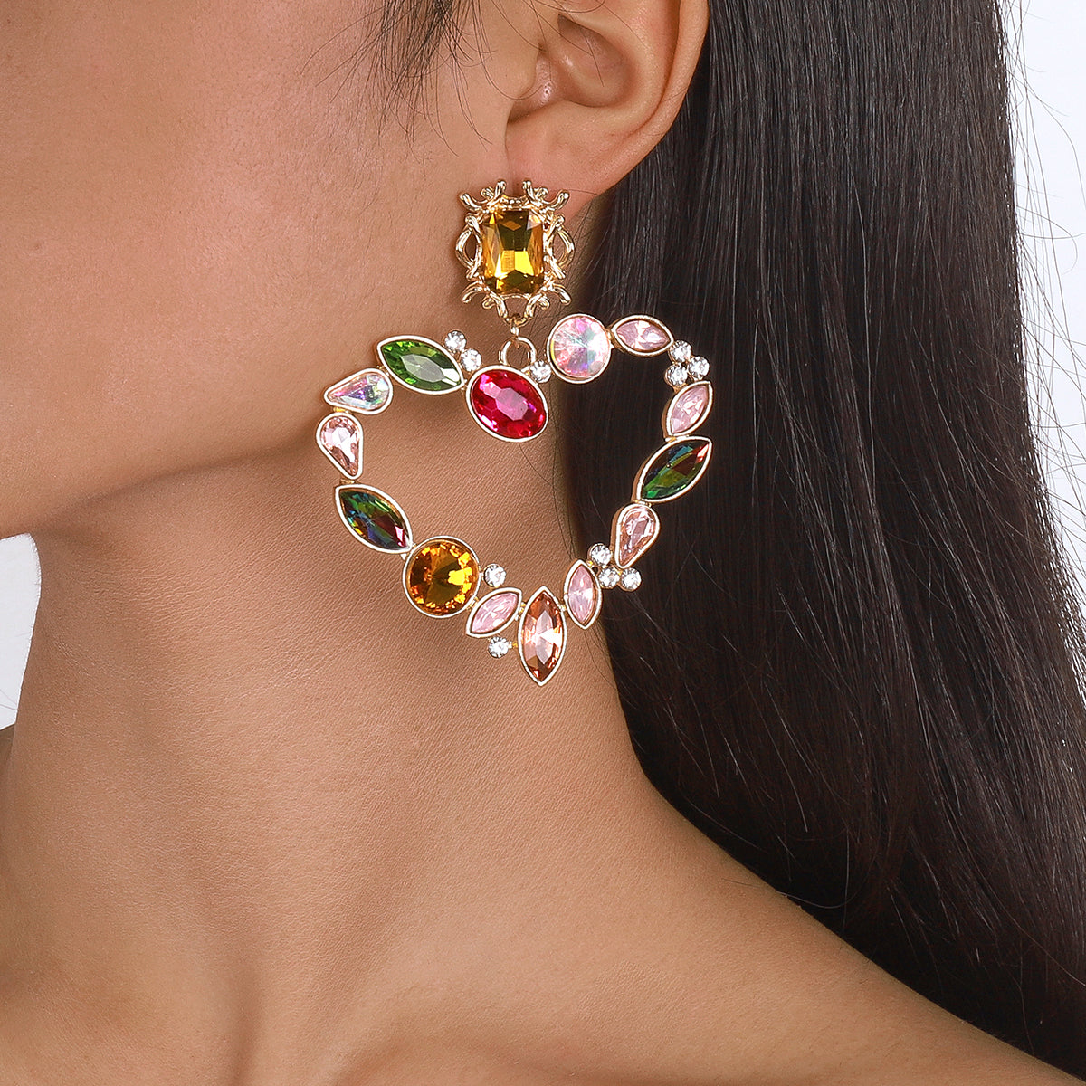 Exquisite Rhinestone Heart Dangle Earrings medyjewelry