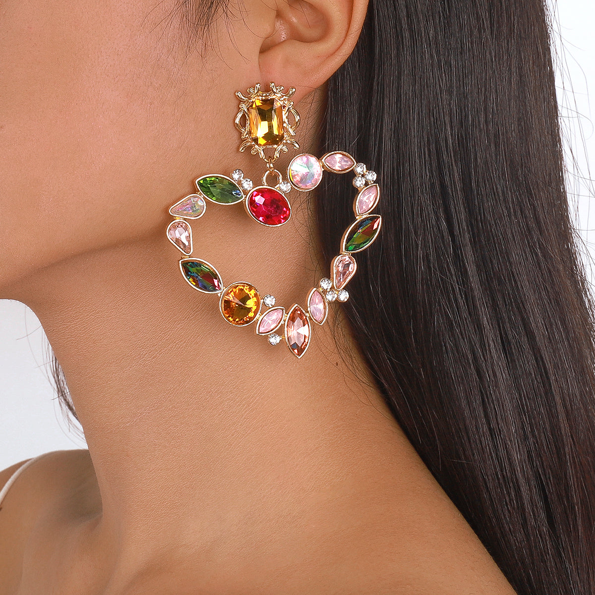 Exquisite Rhinestone Heart Dangle Earrings medyjewelry