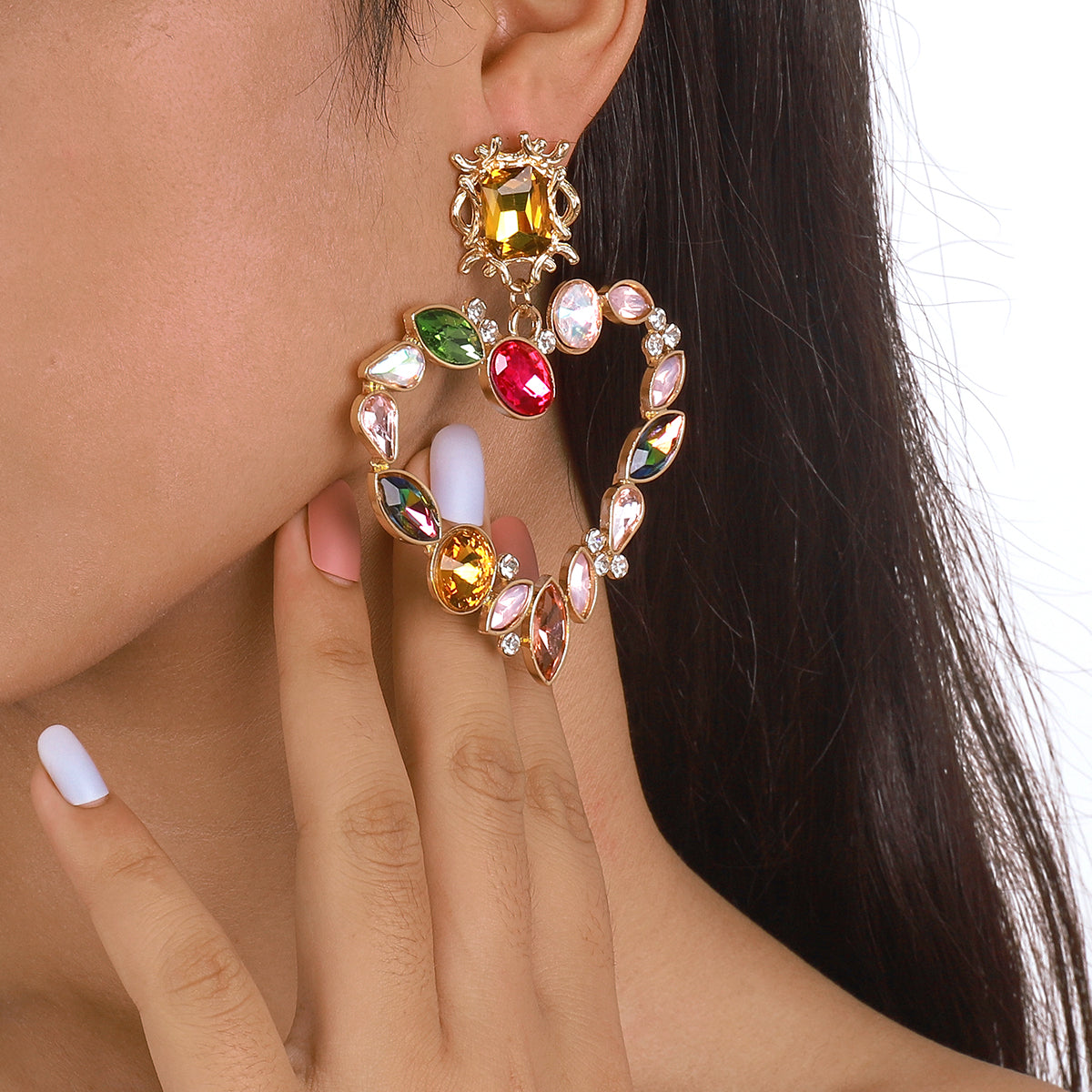 Exquisite Rhinestone Heart Dangle Earrings medyjewelry