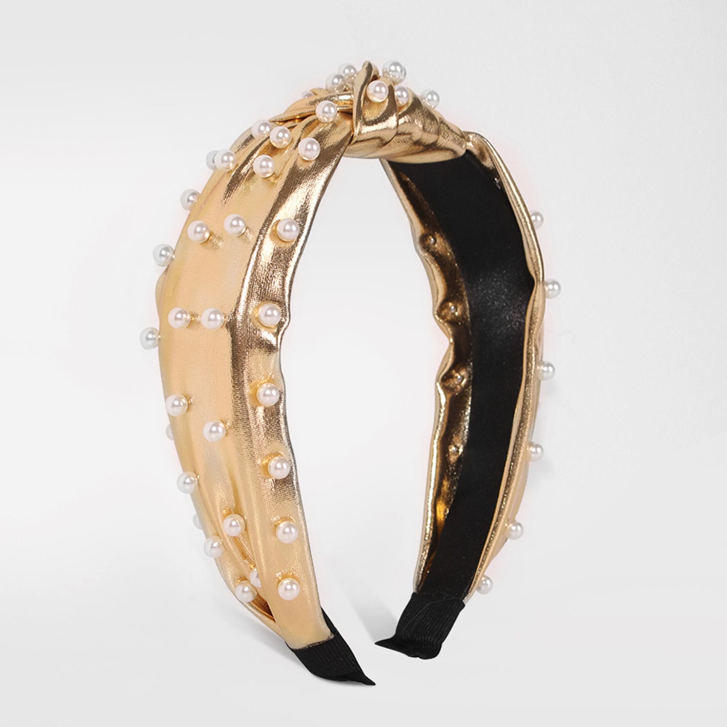 Top Knot Metallic Faux Leather with Pearl Headband medyjewelry