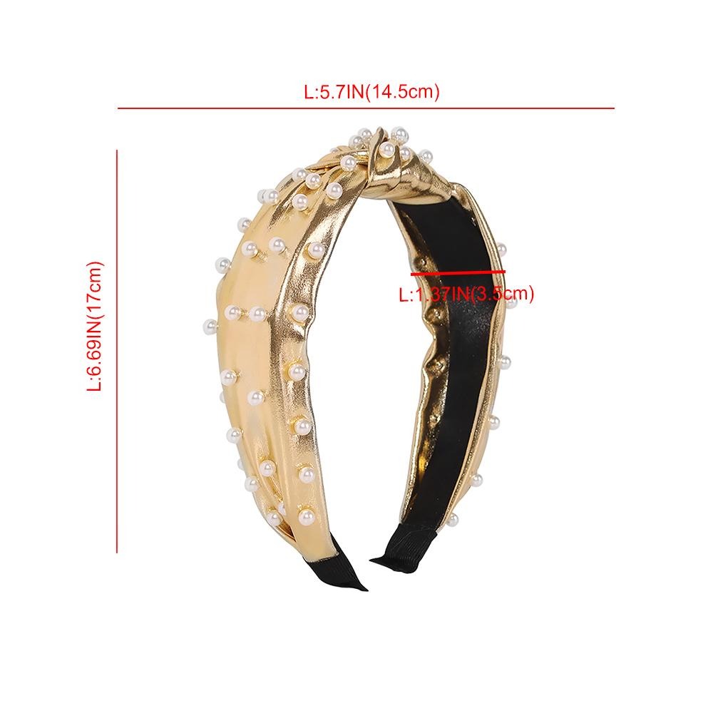 Top Knot Metallic Faux Leather with Pearl Headband medyjewelry