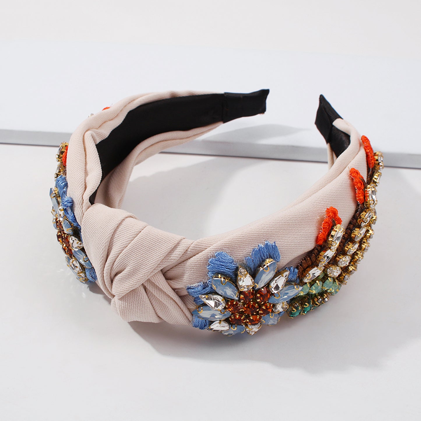 Topknot Rhinestone Flower Embellished Sparkly Crystal Wide Headband medyjewelry