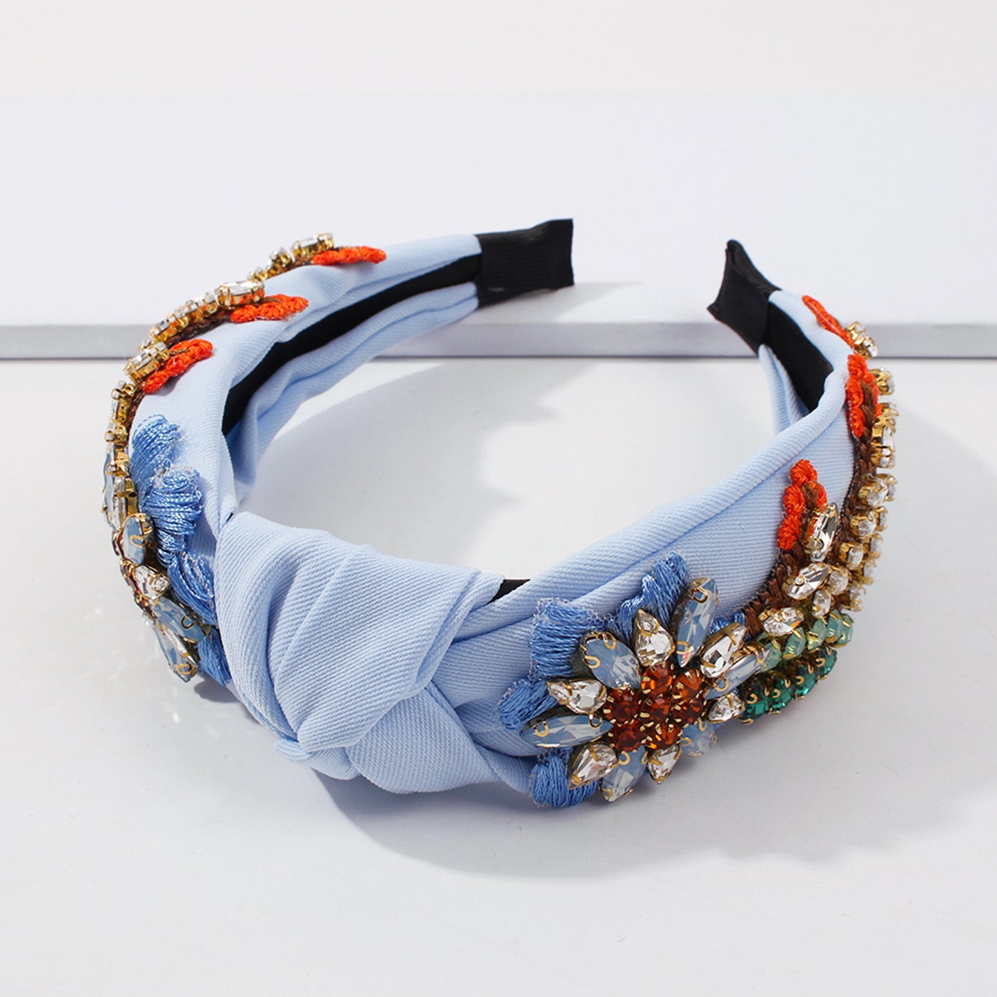 Topknot Rhinestone Flower Embellished Sparkly Crystal Wide Headband medyjewelry