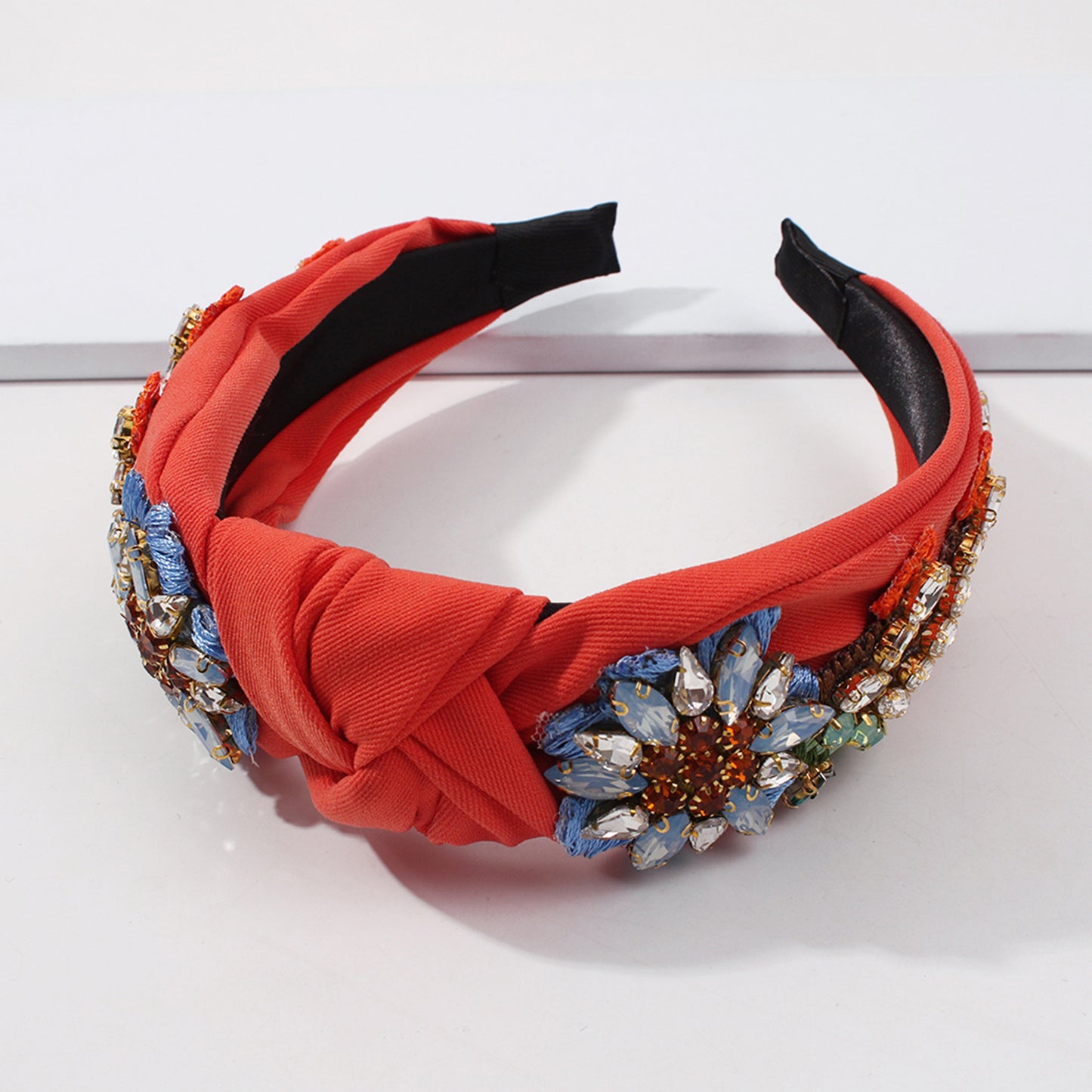 Topknot Rhinestone Flower Embellished Sparkly Crystal Wide Headband medyjewelry