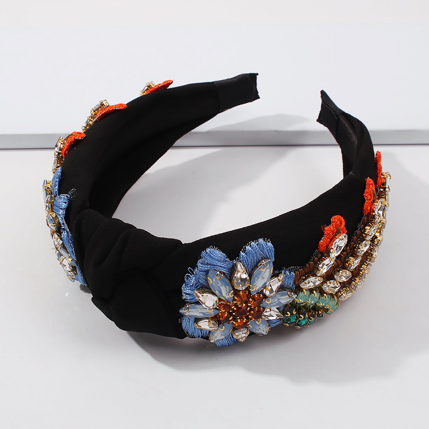 Topknot Rhinestone Flower Embellished Sparkly Crystal Wide Headband medyjewelry