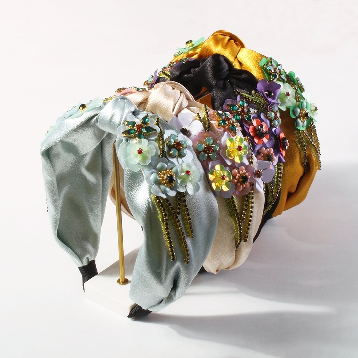 Topknot Spring Blossom Floral Embellished Wide Headband medyjewelry