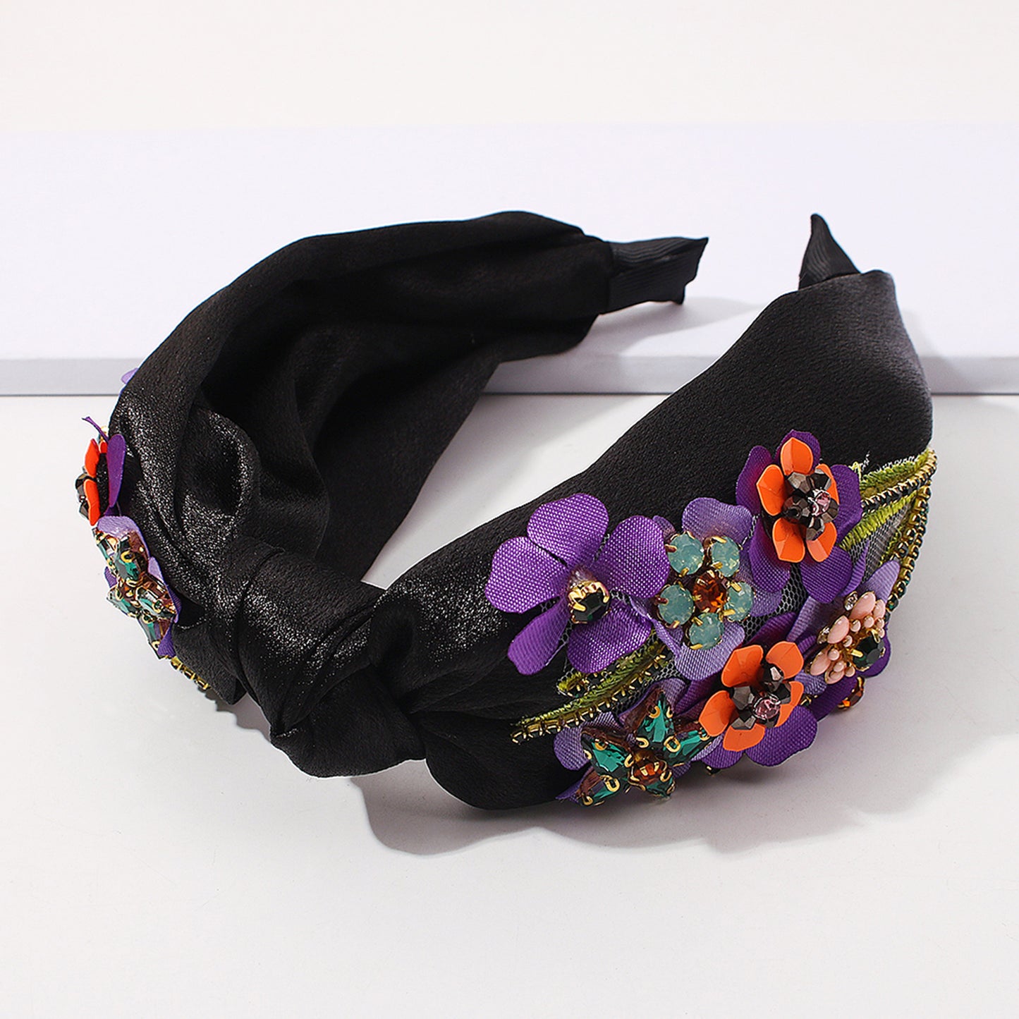 Topknot Spring Blossom Floral Embellished Wide Headband medyjewelry