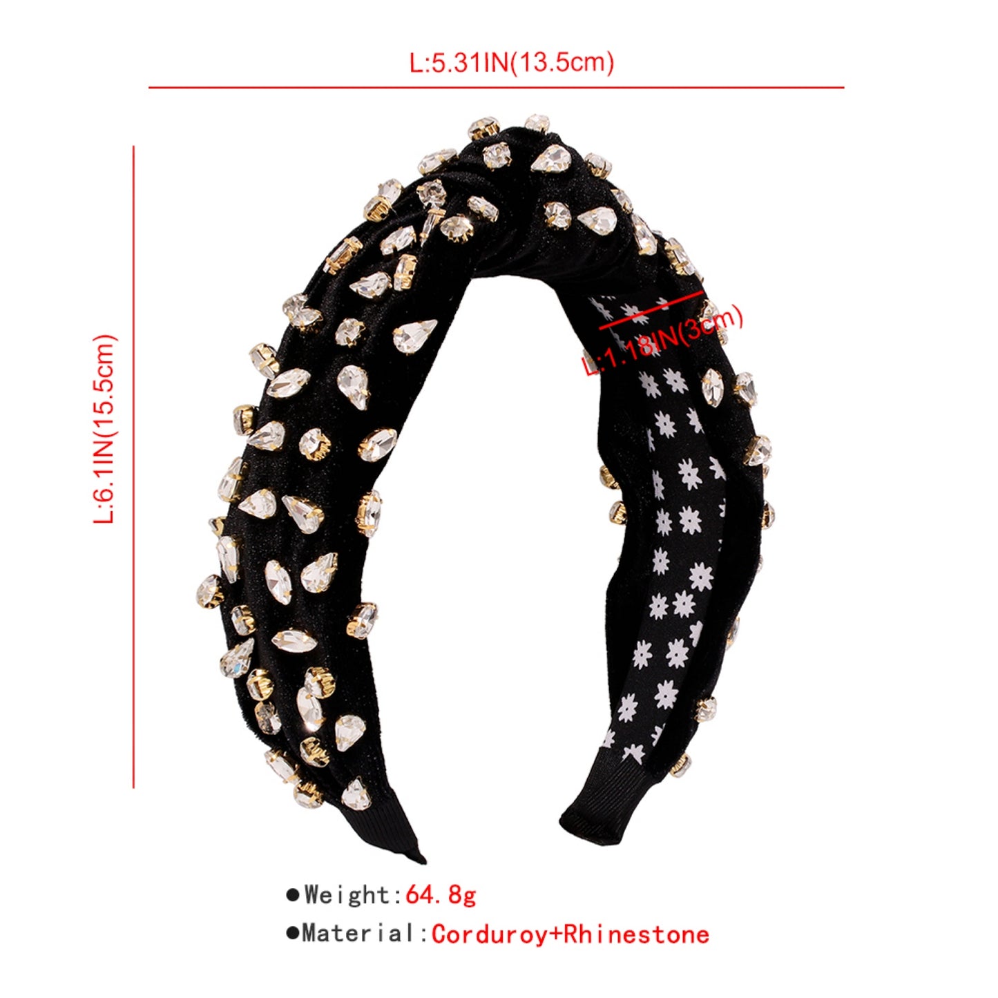 Corduroy Large Crystal Top Knot Headband medyjewelry