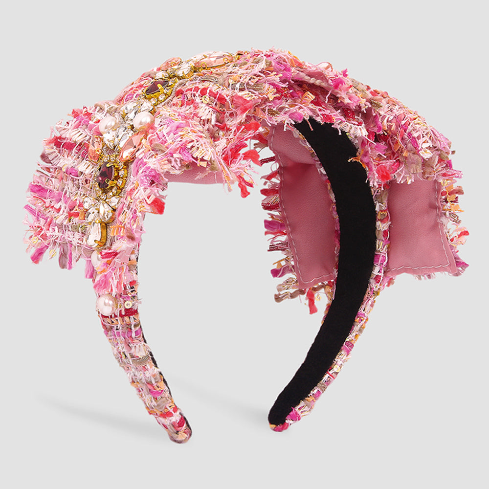 Elegant Tweed Fabric Crystal Pearl Headband medyjewelry