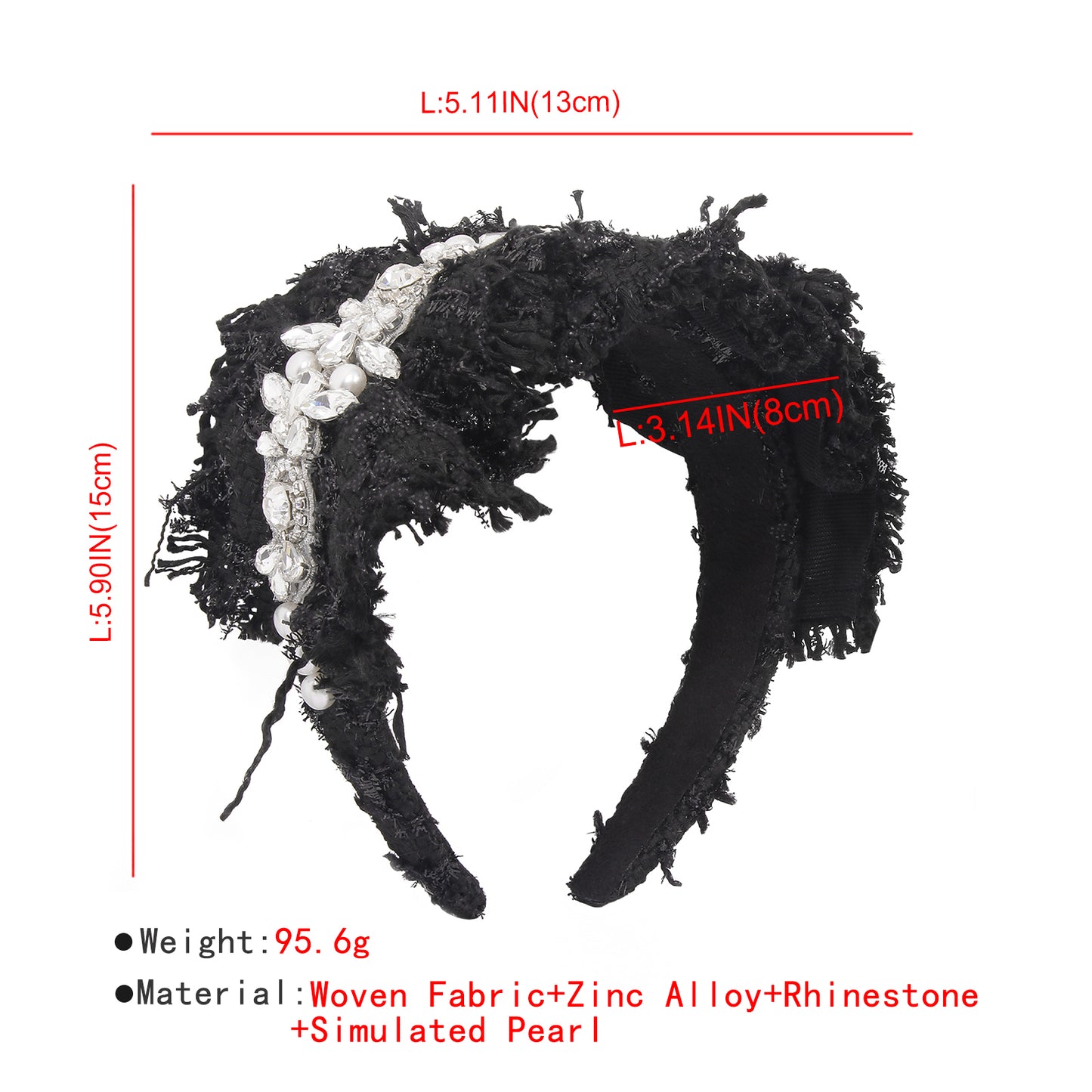 Elegant Tweed Fabric Crystal Pearl Headband medyjewelry