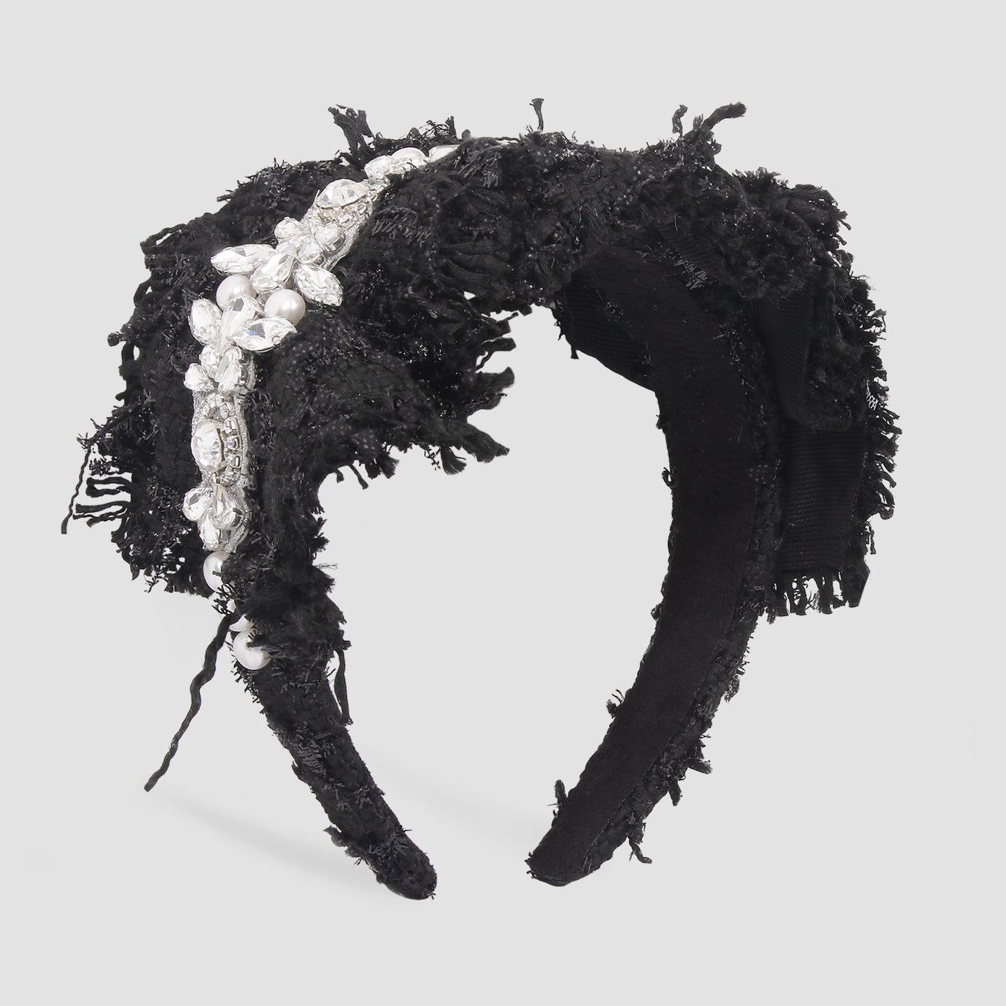 Elegant Tweed Fabric Crystal Pearl Headband medyjewelry