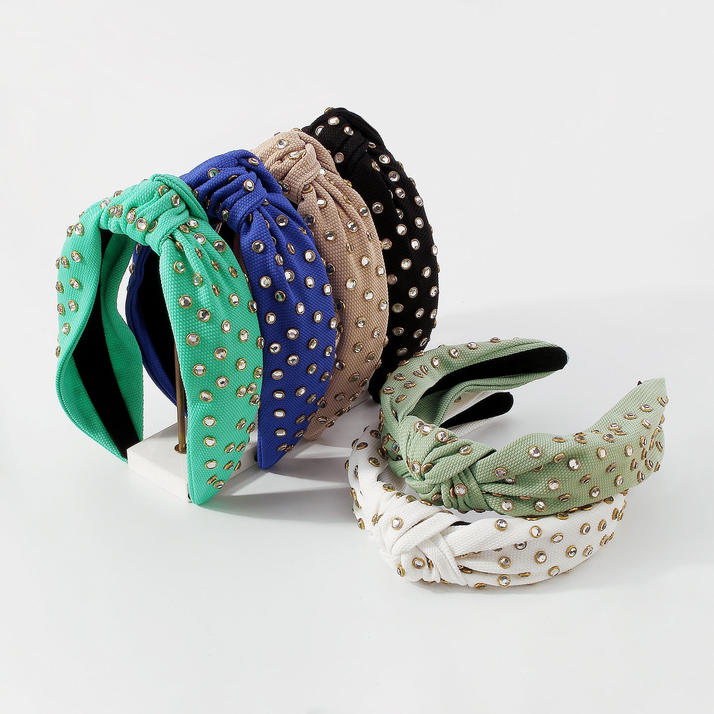 Simple Bright Rhinestone Wide Knotted Headband medyjewelry
