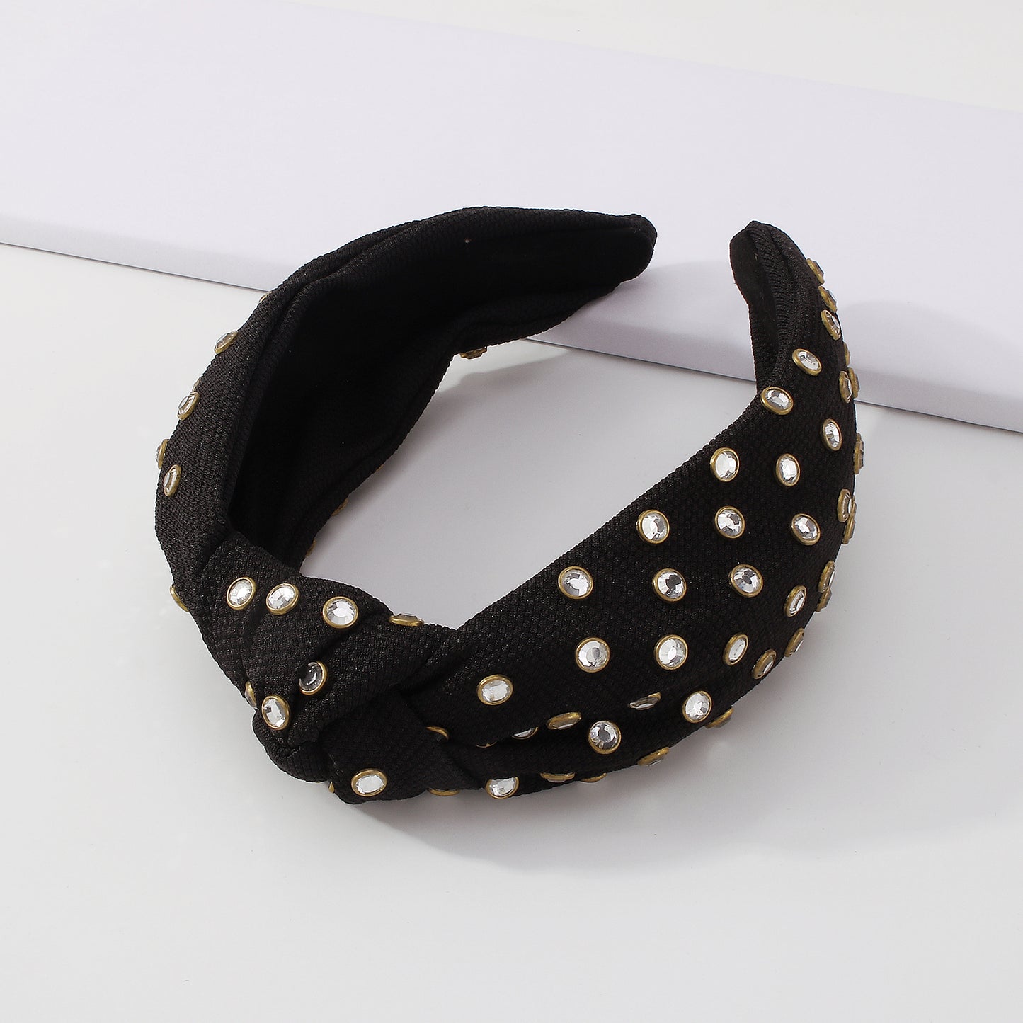 Simple Bright Rhinestone Wide Knotted Headband medyjewelry